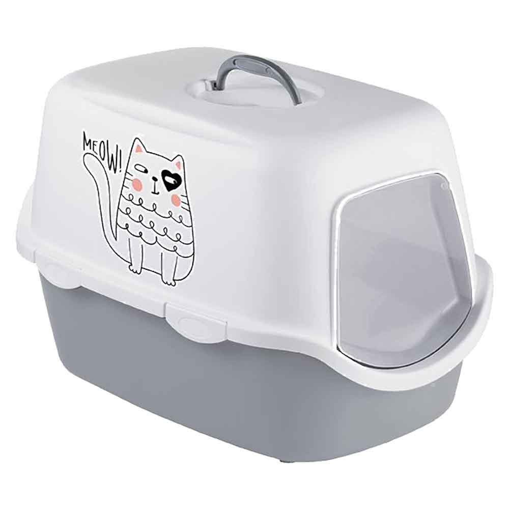 Stefanplast Kapalı Kedi Tuvaleti Griffe Baskılı Gri/Beyaz 8003507986909 Amazon Pet Center