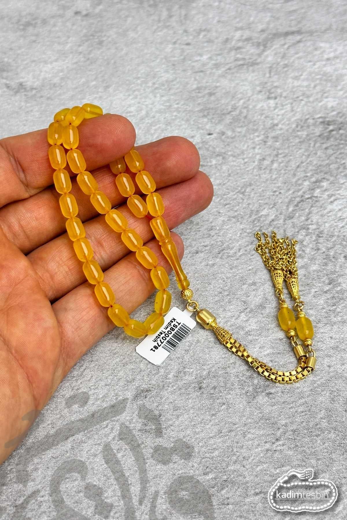 925 Ayar Gold Gümüş Püsküllü Zar Kehribar Tesbih