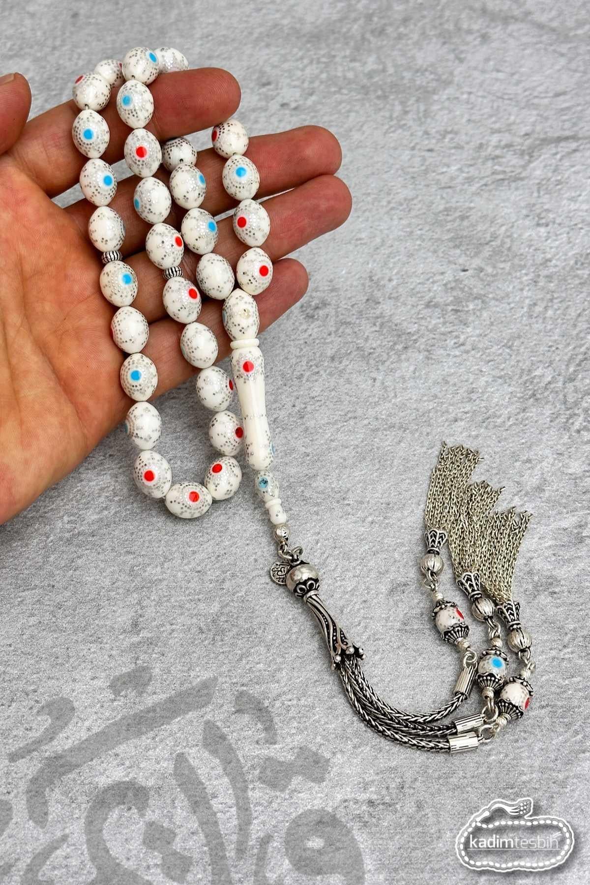 925 Ayar Gösterişli Gümüş Püsküllü Fil Dişi Tesbih