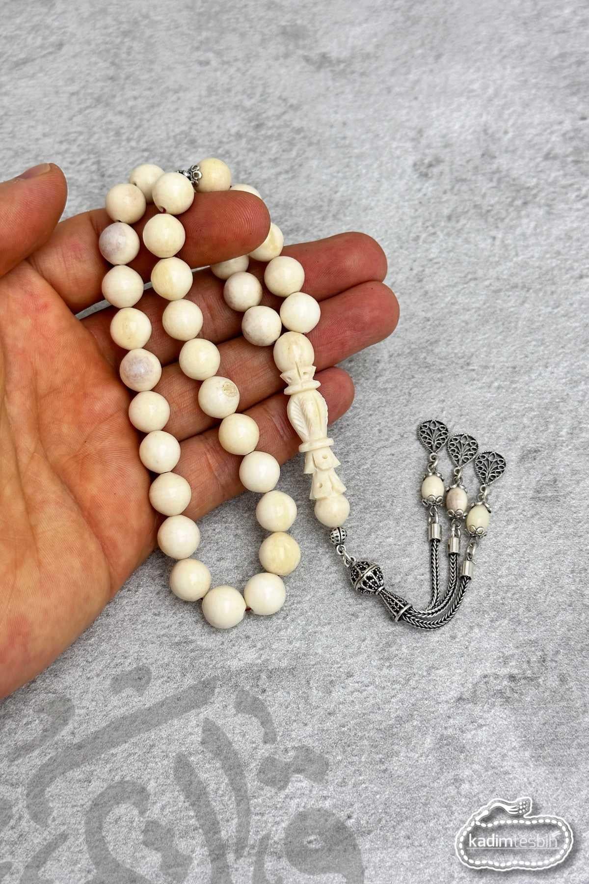 925 Ayar Gümüş Püsküllü Deve Kemiği Tesbih
