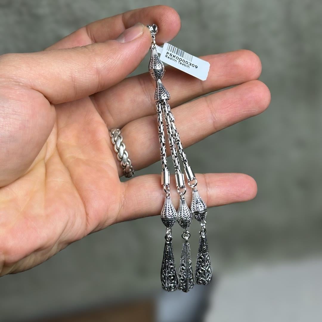 925 Ayar Saçaklı Üçlü Model Gümüş Püskül