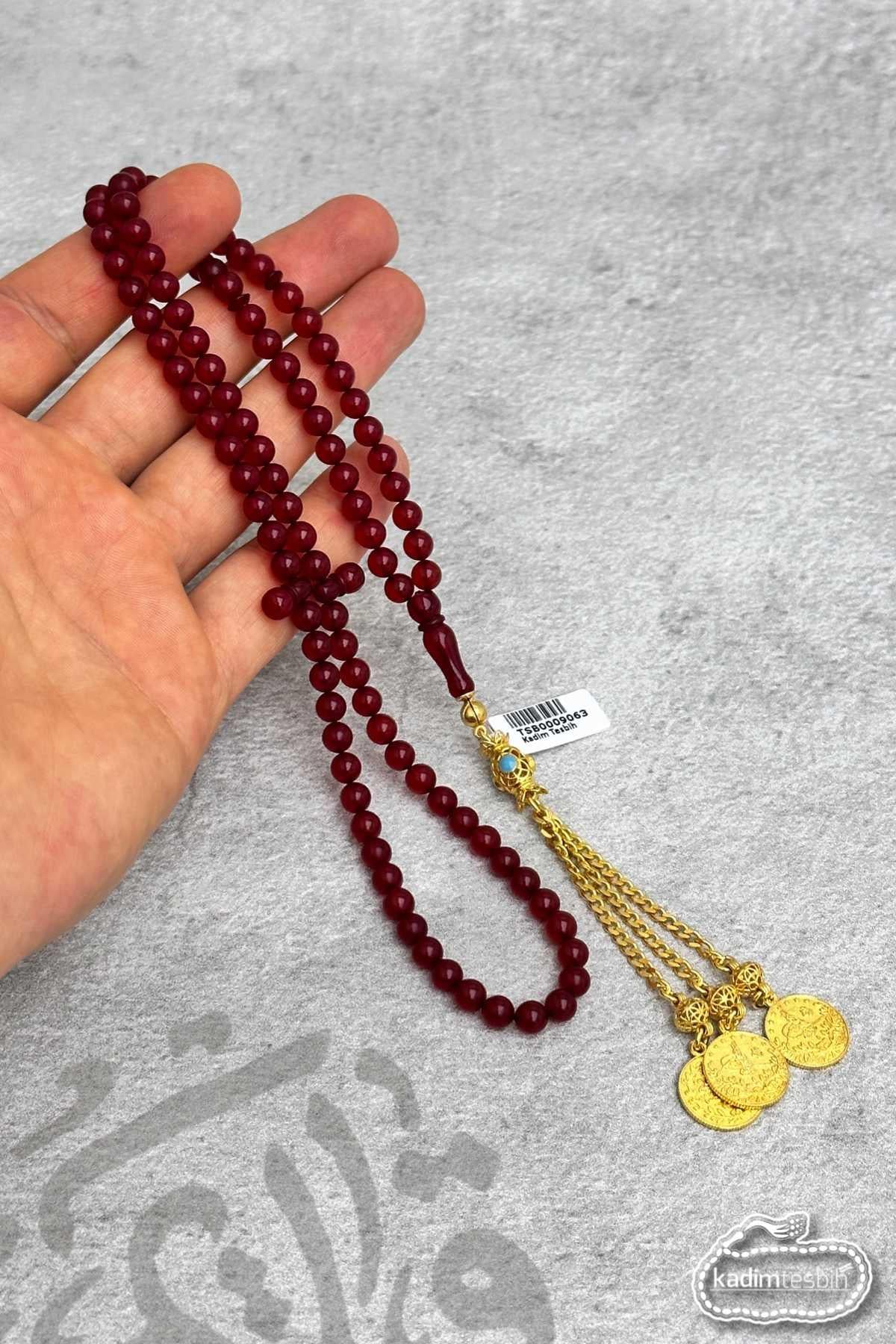 99'luk Gold Gümüş Püsküllü Zar Kehribar Tesbih