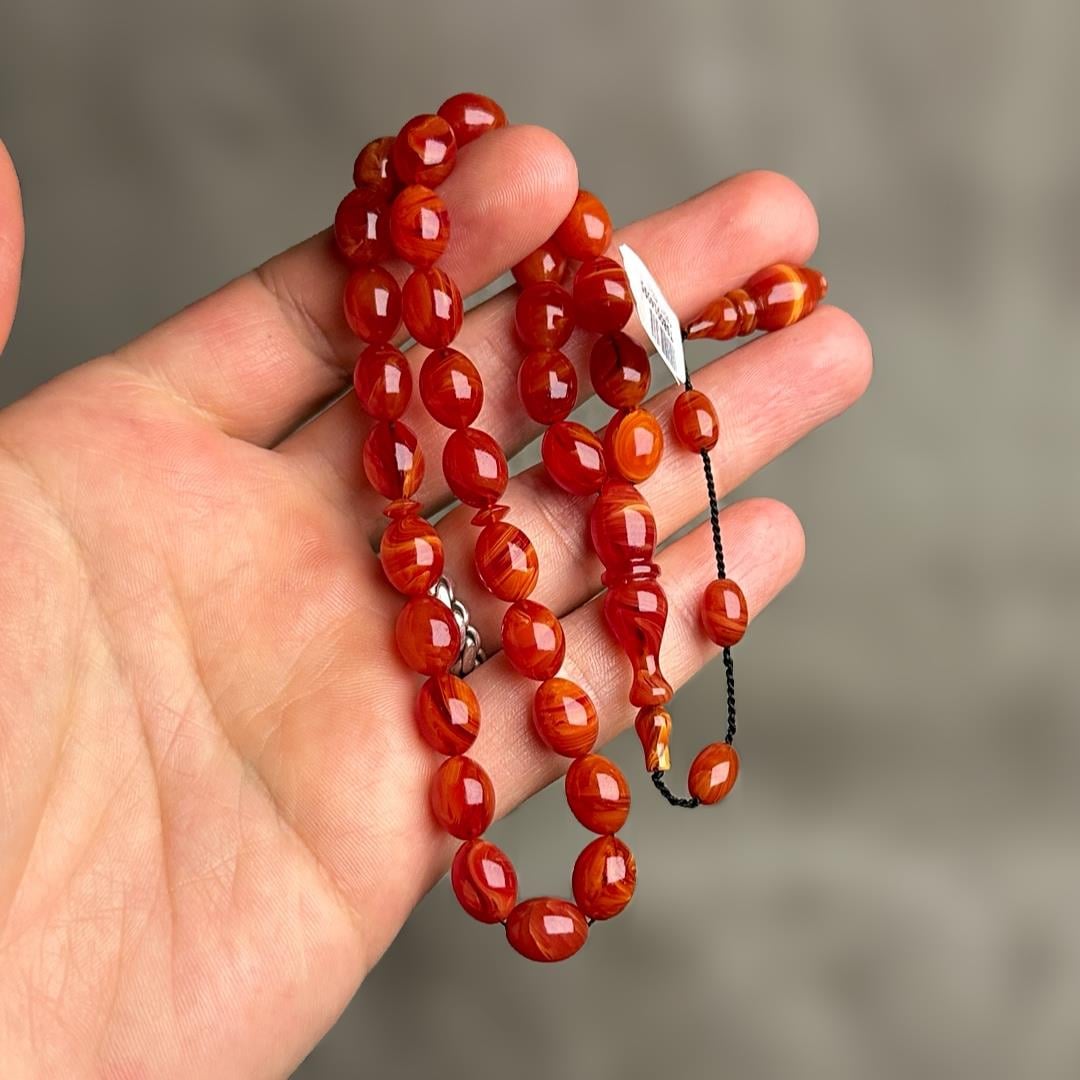 Beyzi Kesim Yoğun Hareli Sıkma Kehribar Tesbih