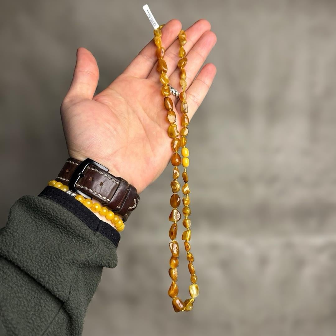 Karamel Renk Unisex Doğal Yetişkin Kaya Damla Kehribar Kolye