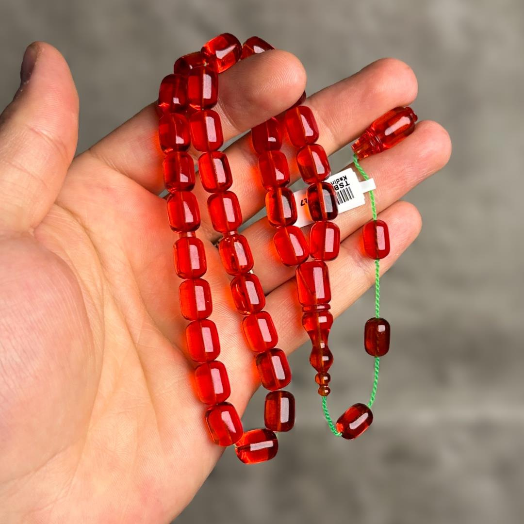 Sistem Püsküllü Kapsül Kesim Kırmızı Kehribar Tesbih