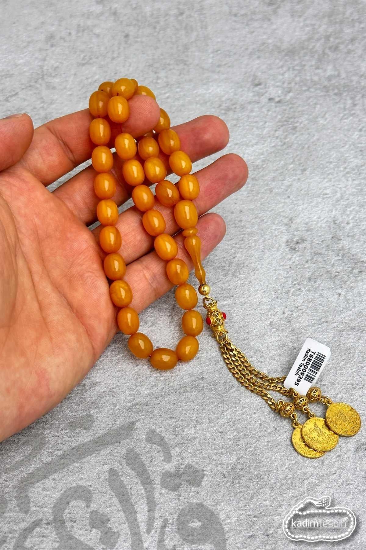 Gold Gümüş Püsküllü Kapsül Kesim Sıkma Kehribar Tesbih