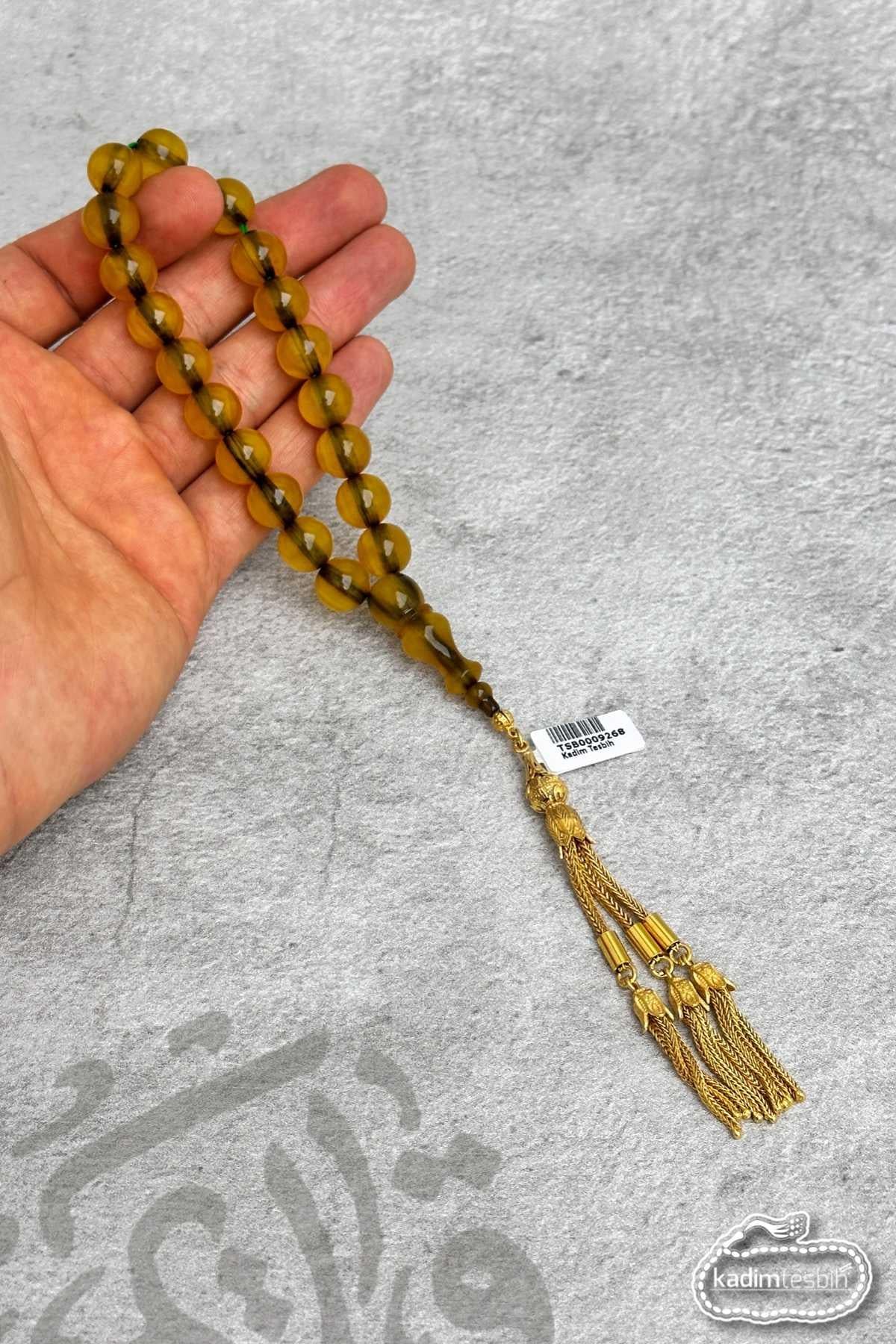 Gold Gümüş Püsküllü Küre Kesim Sıkma Kehribar Efe Tesbih