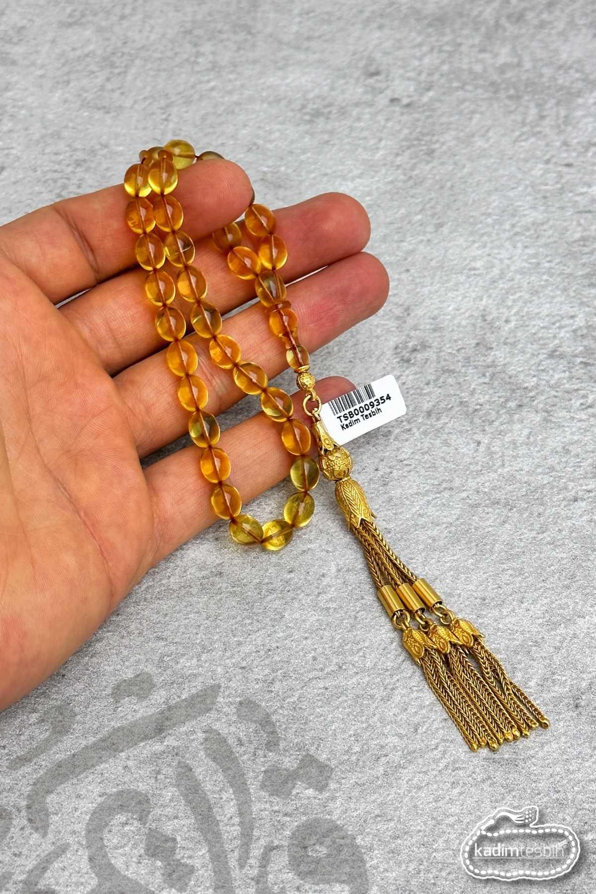 Kapsül Kesim 925 Ayar Gold Gümüş Püsküllü Zar Kehribar Tesbih
