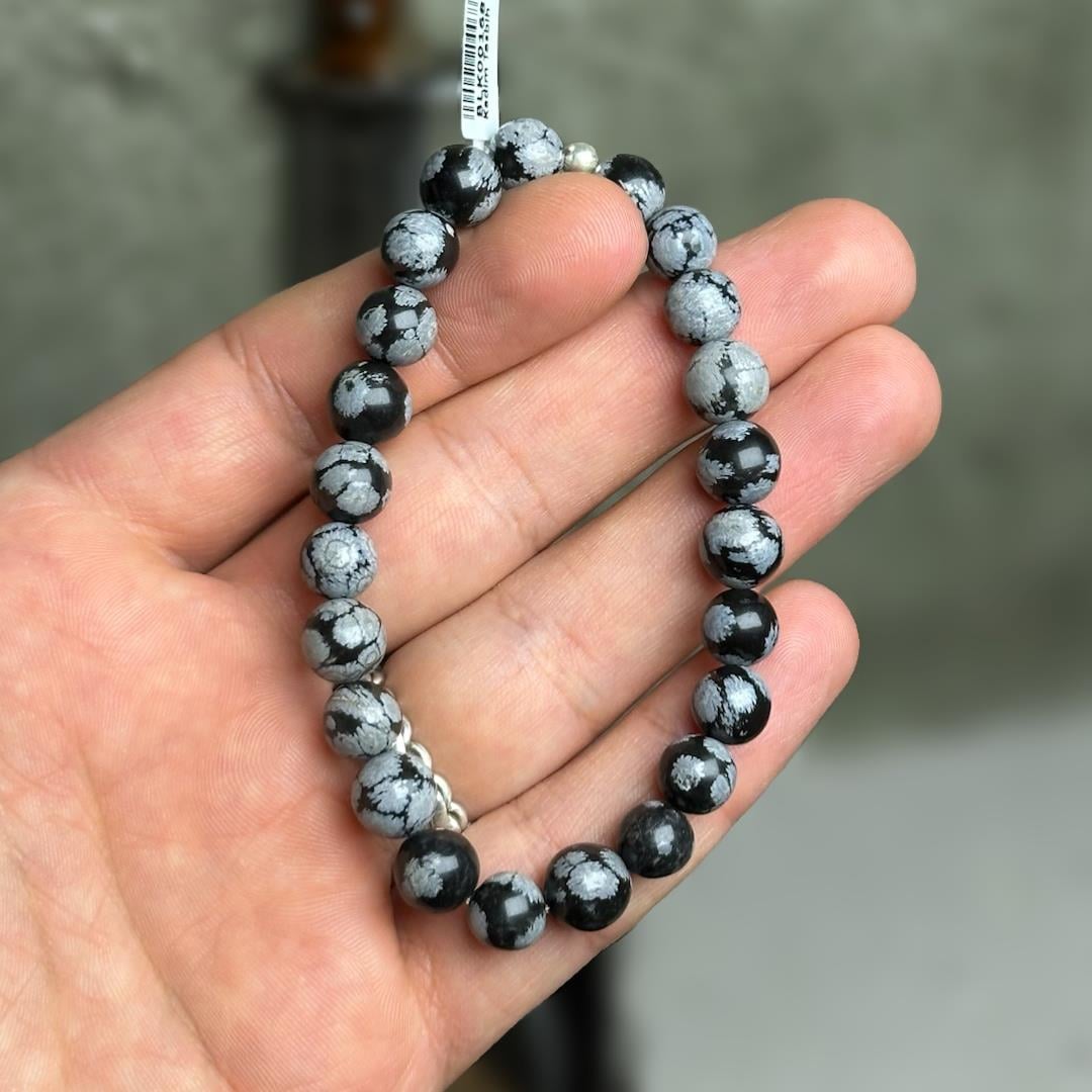 Karlı Obsidyen Doğal Taş Unisex Bileklik
