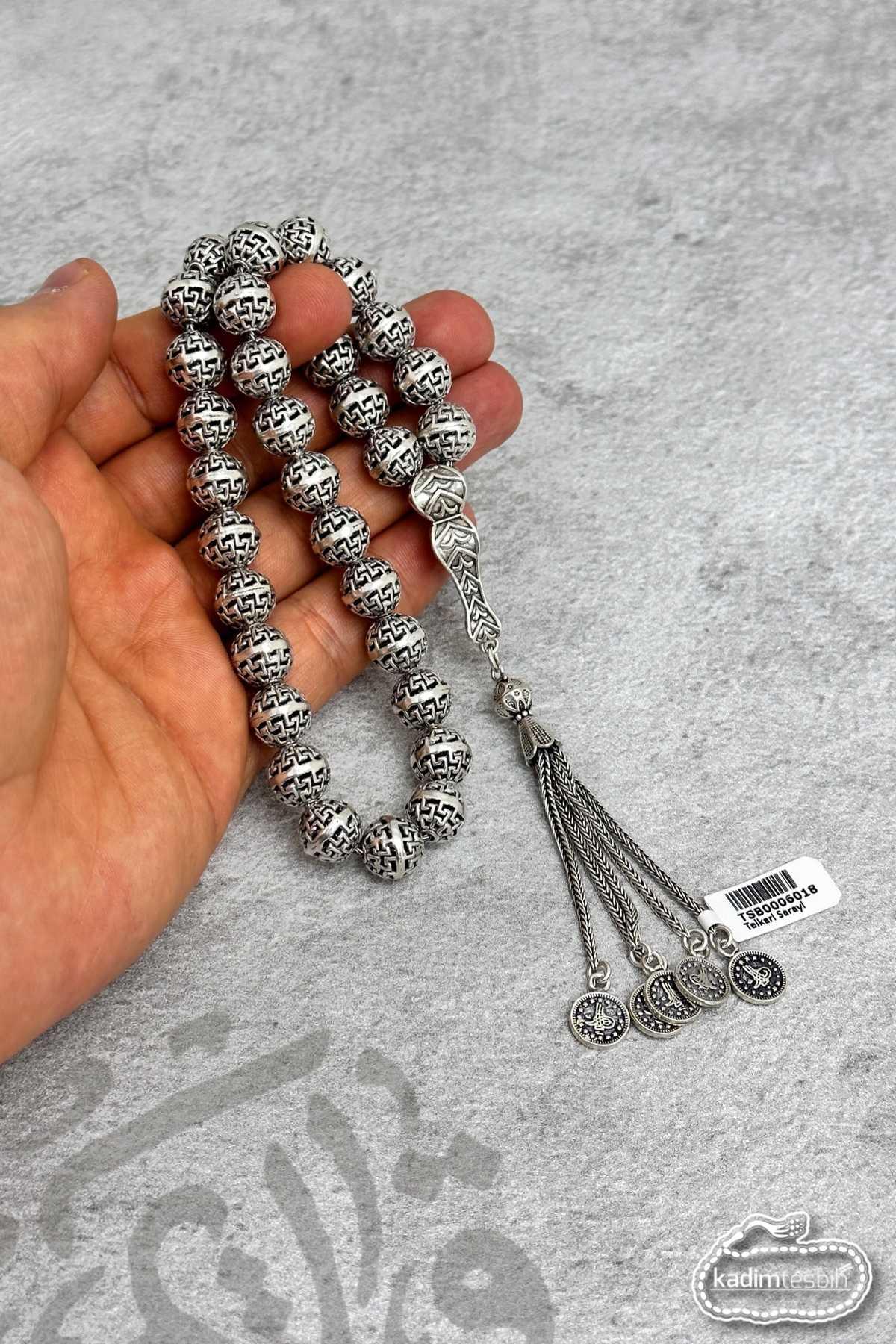 Küre Kesim İri Boyda 925 Ayar Telkari Gümüş Tesbih