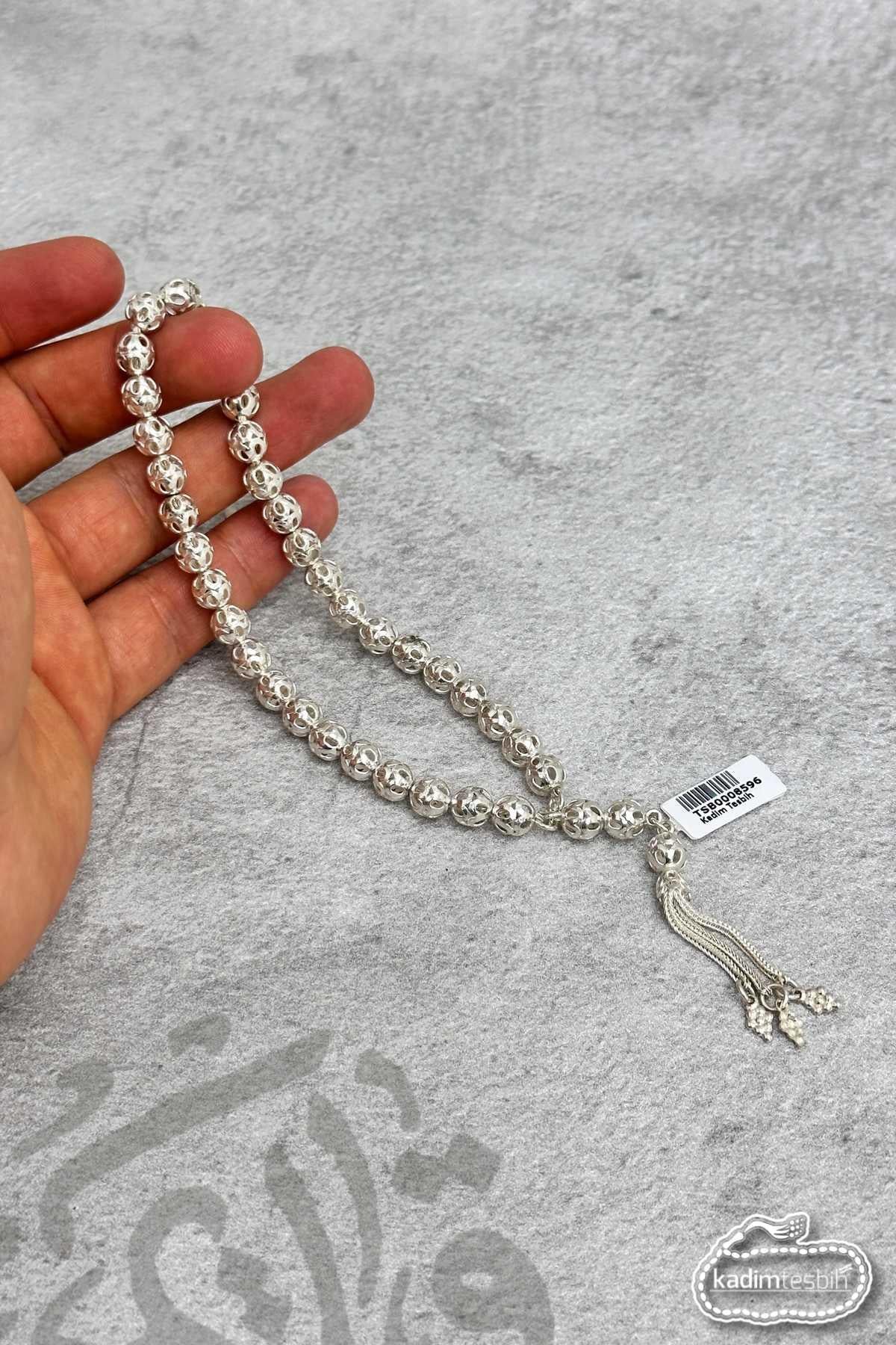 Küre Kesimli Bilek Boy 925 Ayar Telkari Gümüş Tesbih