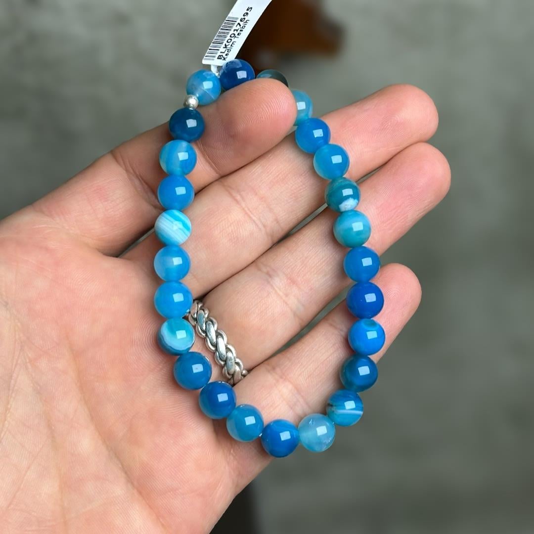 Mavi Akik Doğal Taş Unisex Bileklik