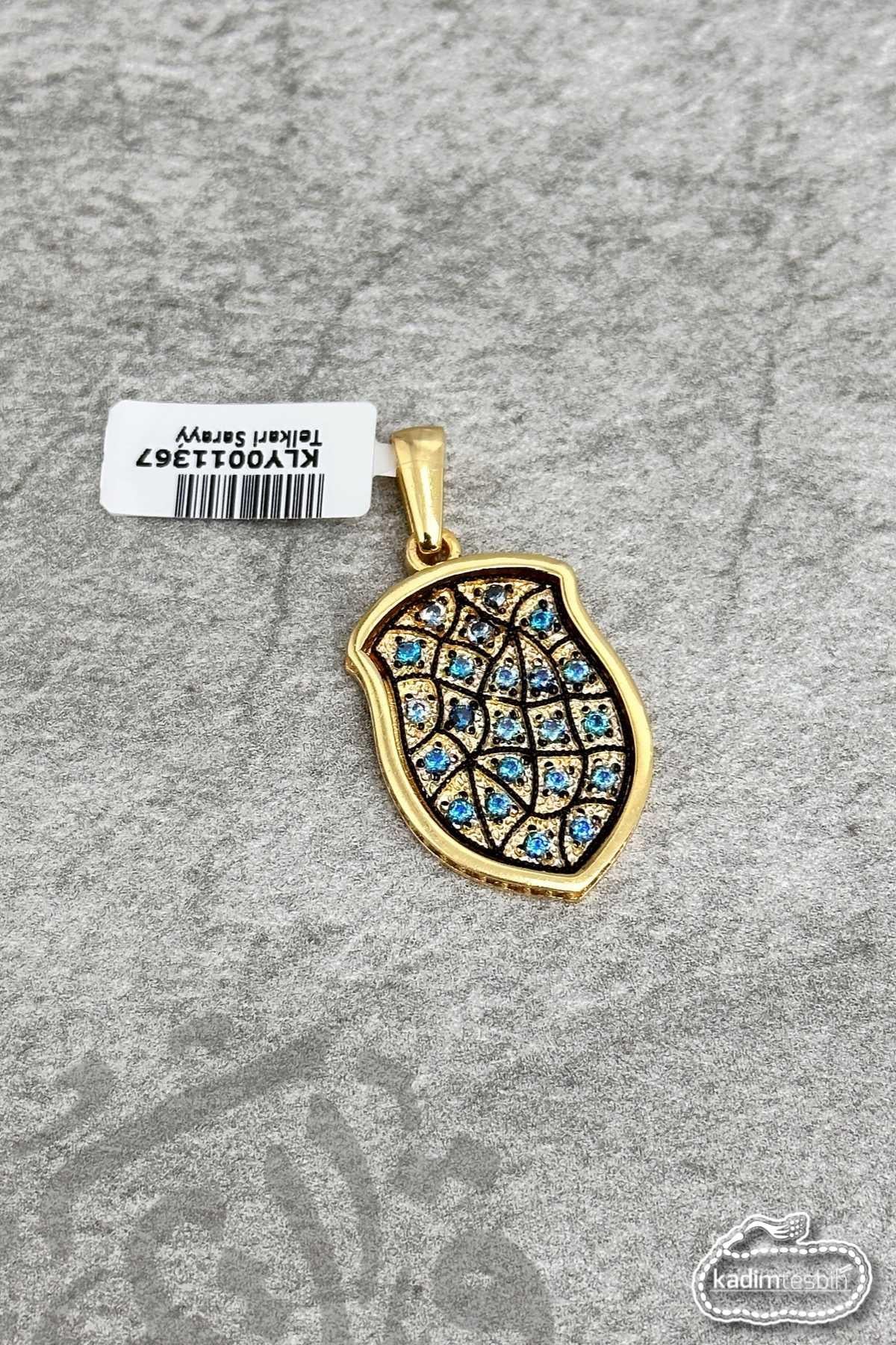 Mavi Zirkon Taşlı Arma 925 Ayar Gümüş Erkek Kolye Ucu