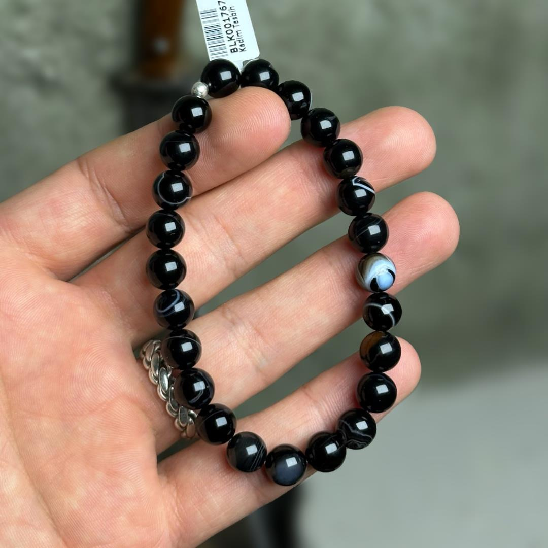 Siyah Akik Doğal Taş Unisex Bileklik