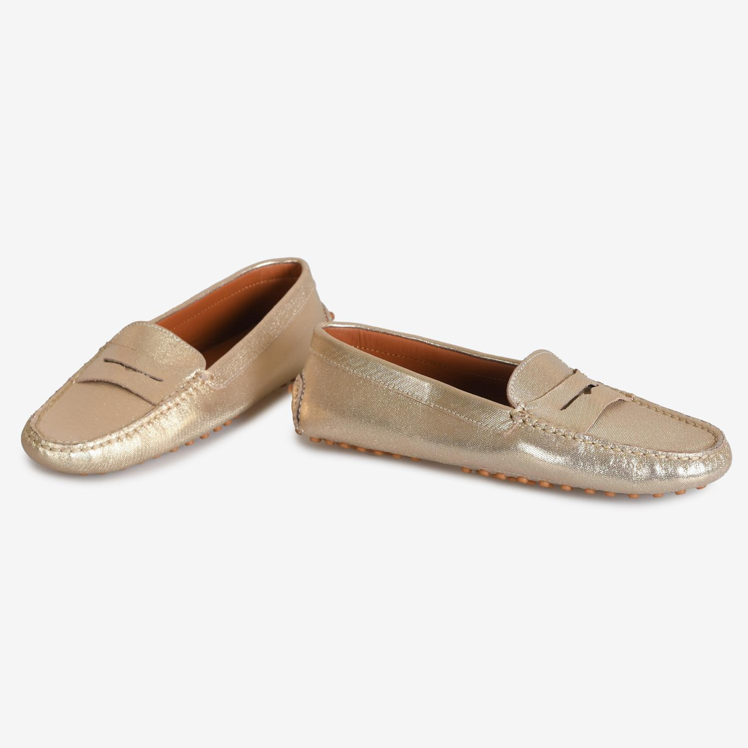Altın Renk Deri Kadın Loafer