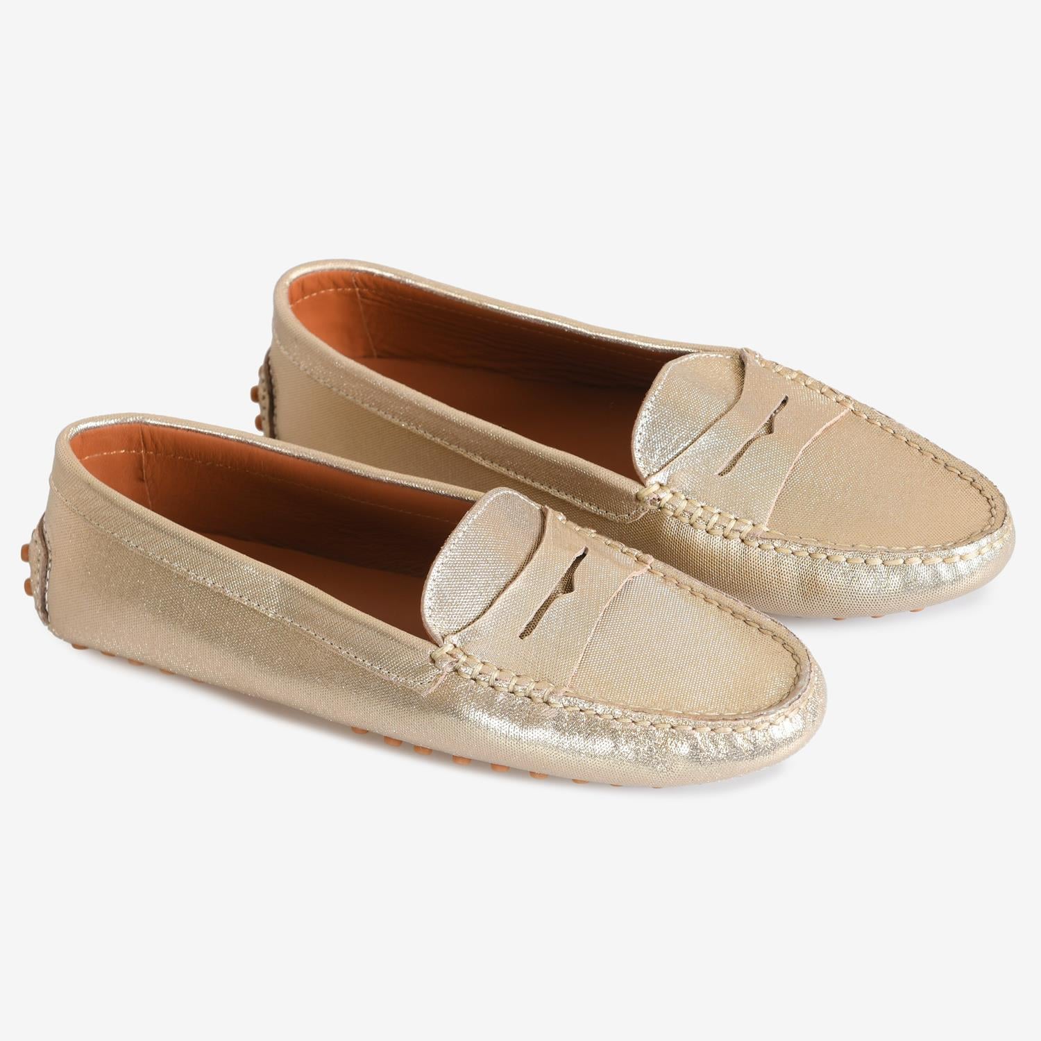 Altın Renk Deri Kadın Loafer
