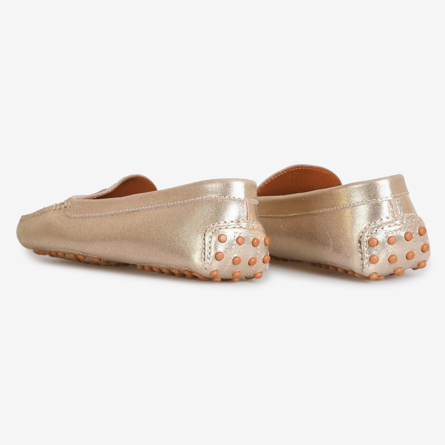 Altın Renk Deri Kadın Loafer