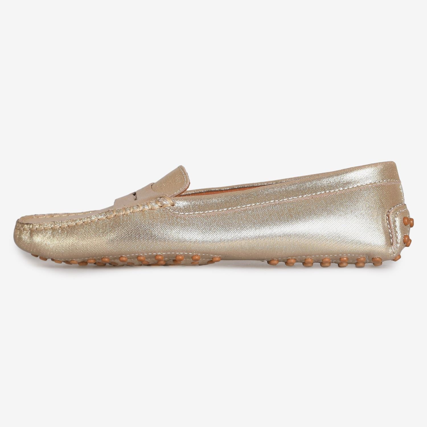 Altın Renk Deri Kadın Loafer