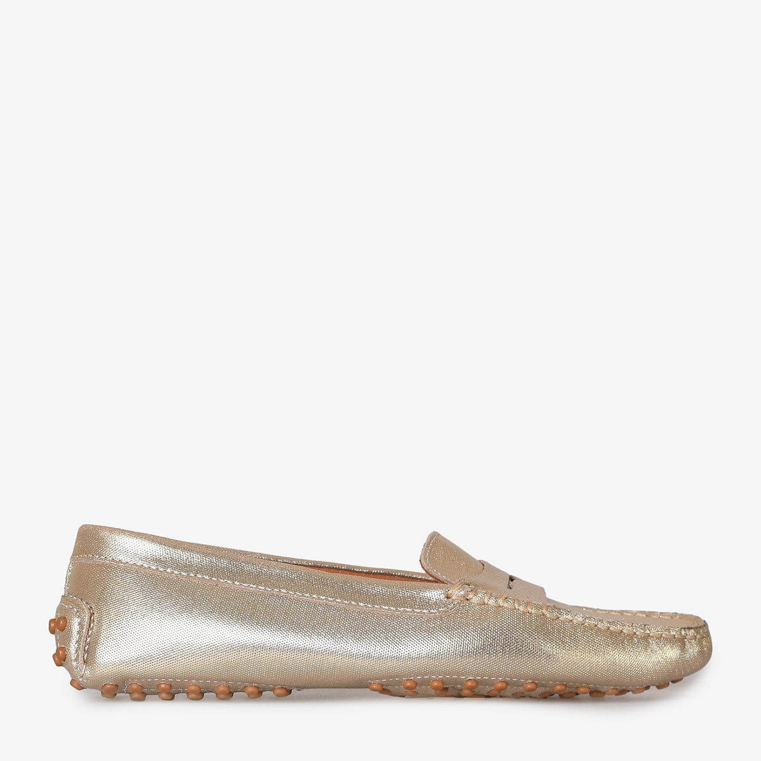 Altın Renk Deri Kadın Loafer