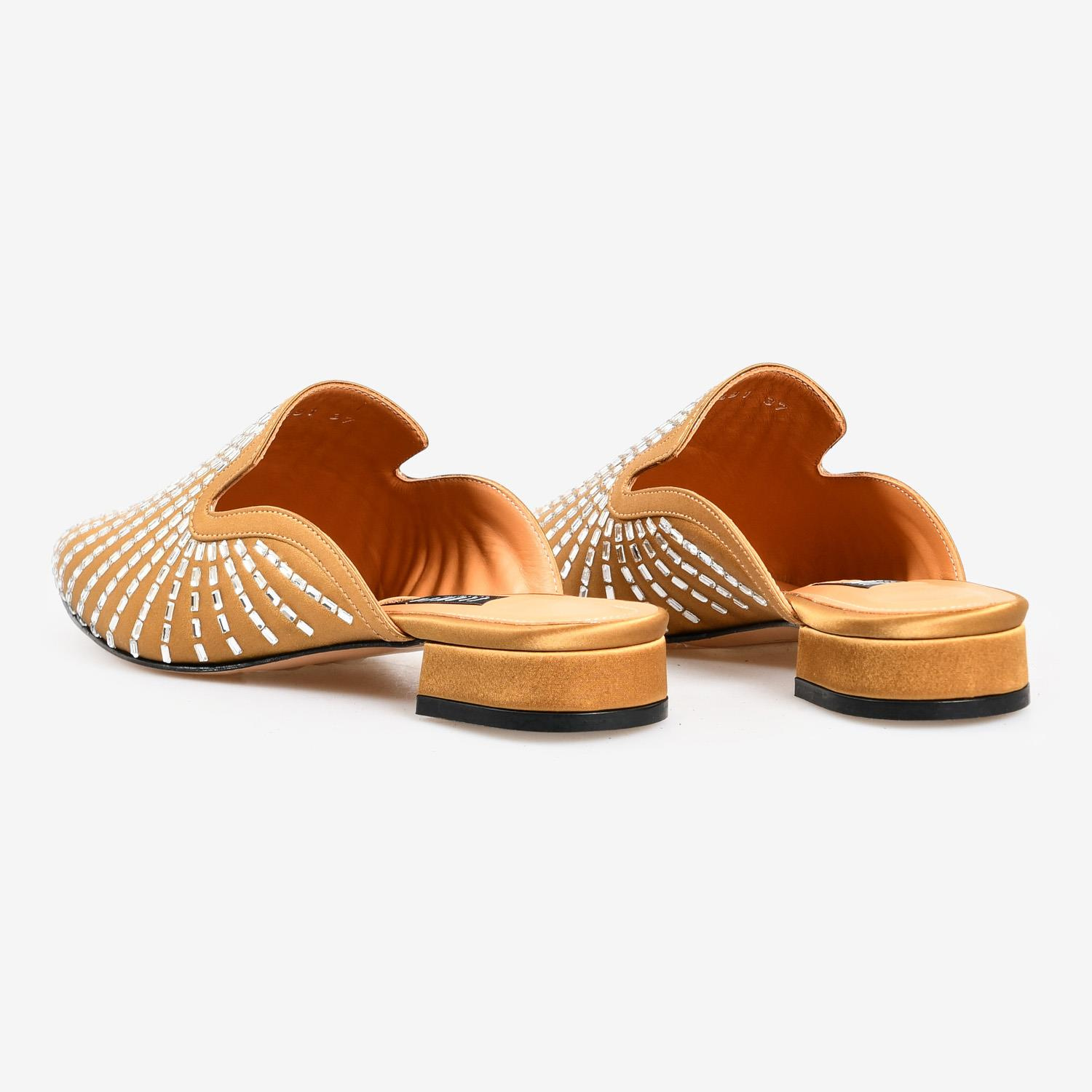 Altın Saten Taşlı Kadın Abiye Terlik