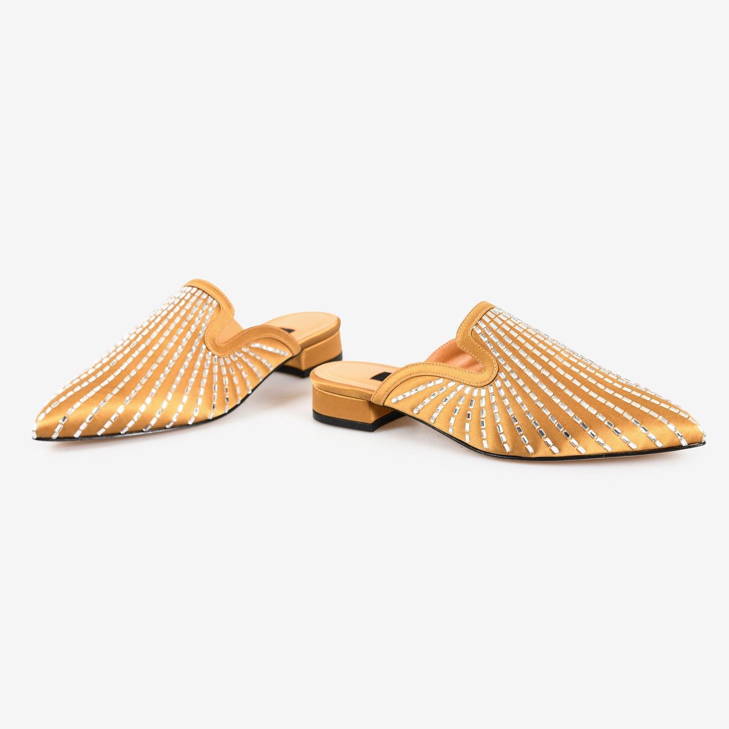 Altın Saten Taşlı Kadın Abiye Terlik