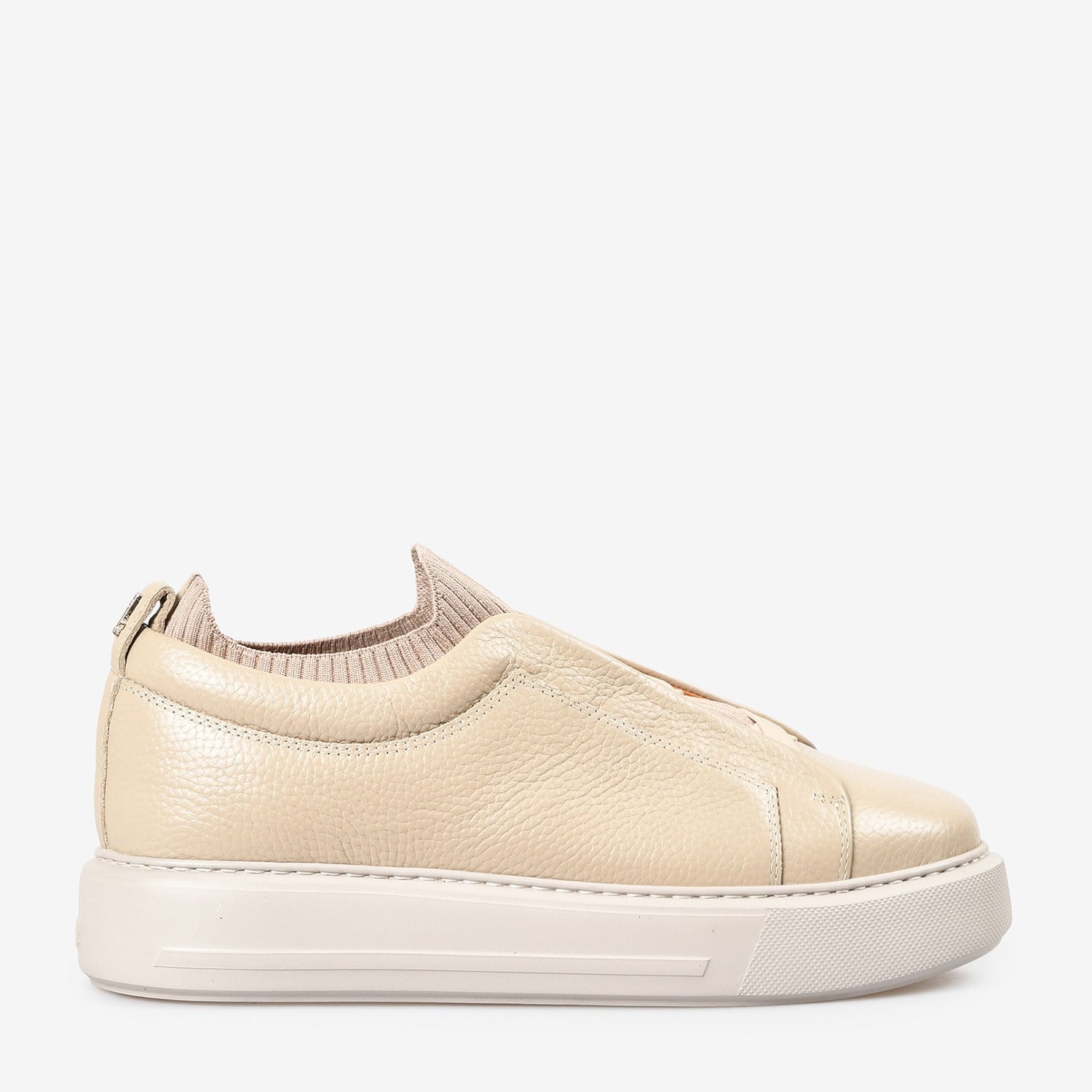 Bej Deri Bağcıksız Kadın Sneaker