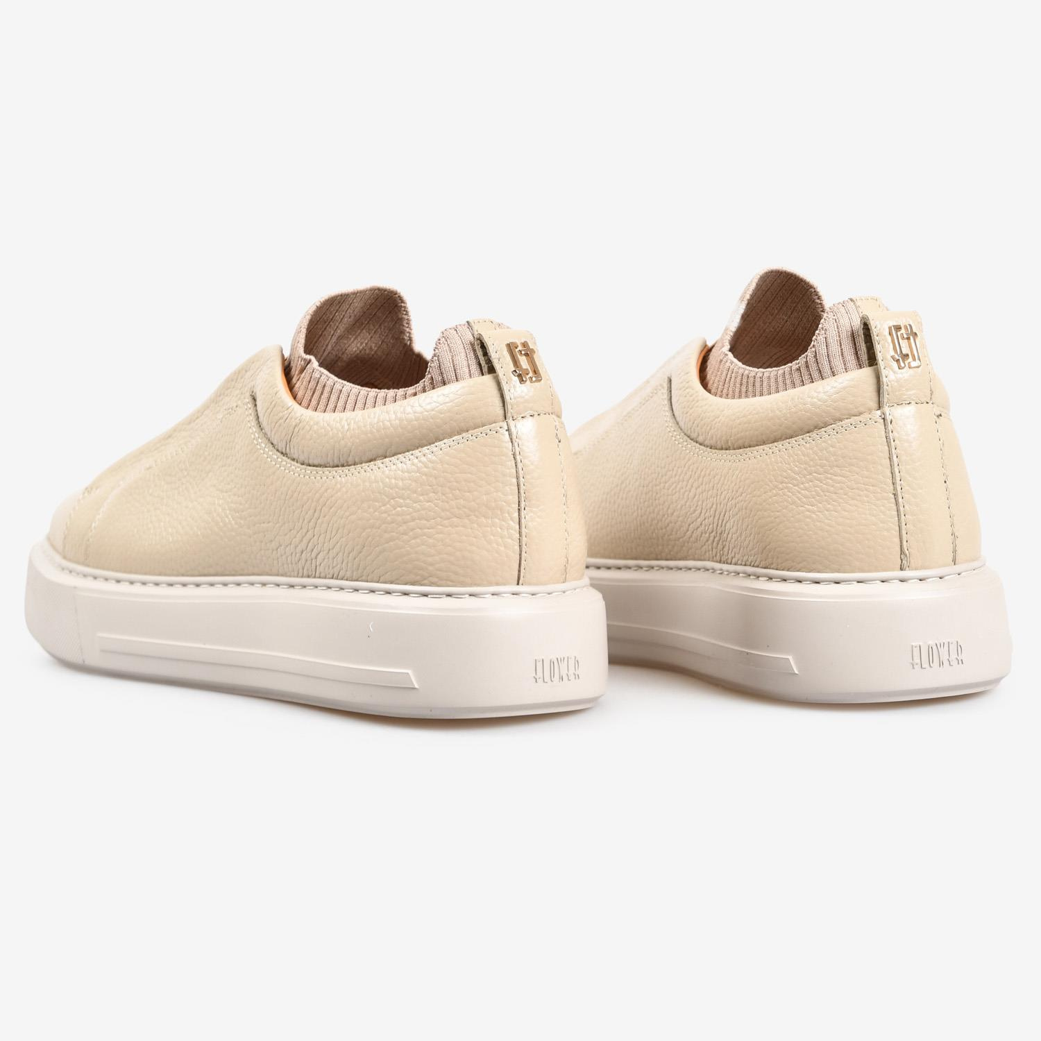 Bej Deri Bağcıksız Kadın Sneaker