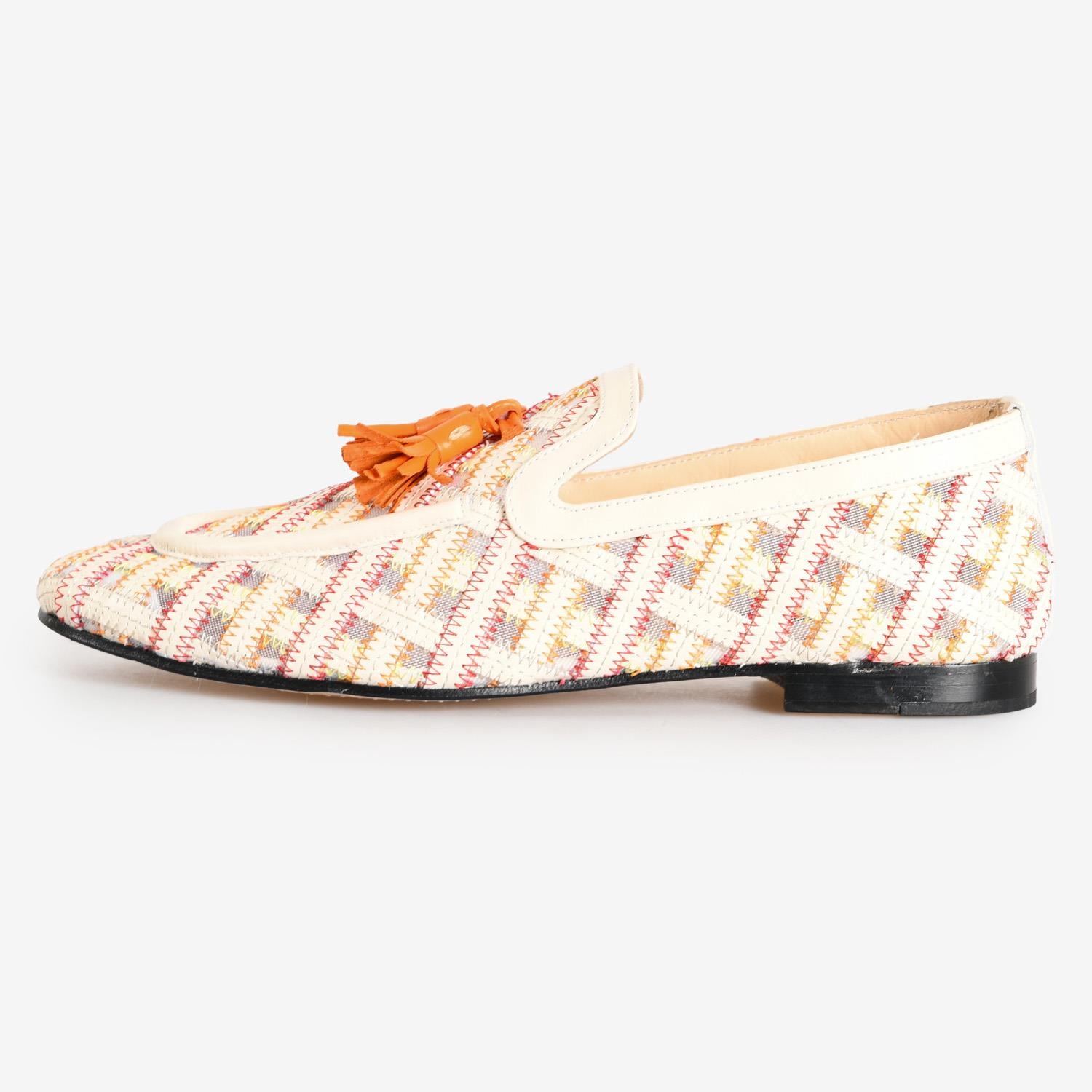 Bej Deri Örgü Detaylı Kadın Loafer