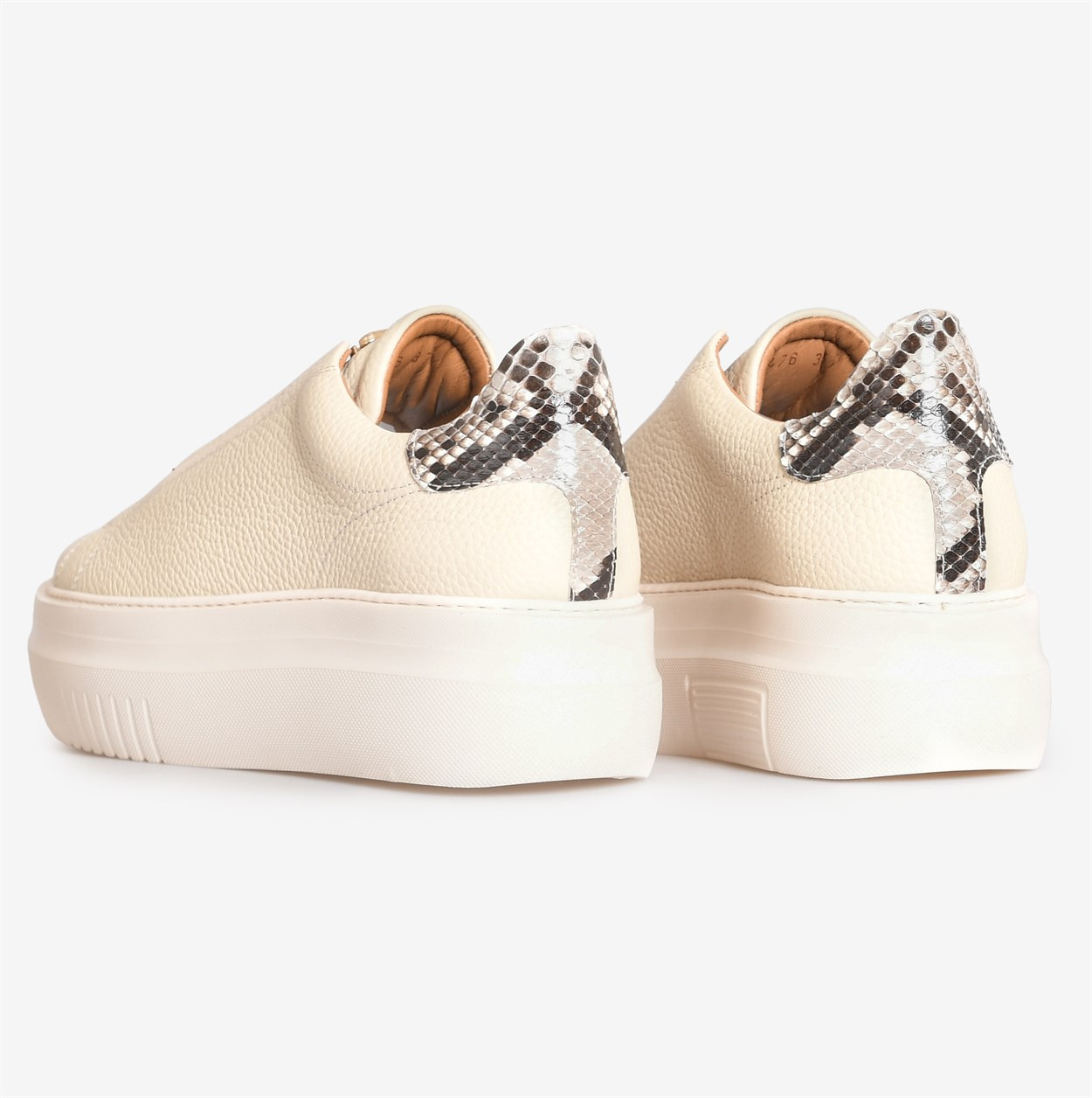Bej Deri Piton Kadın Sneakers