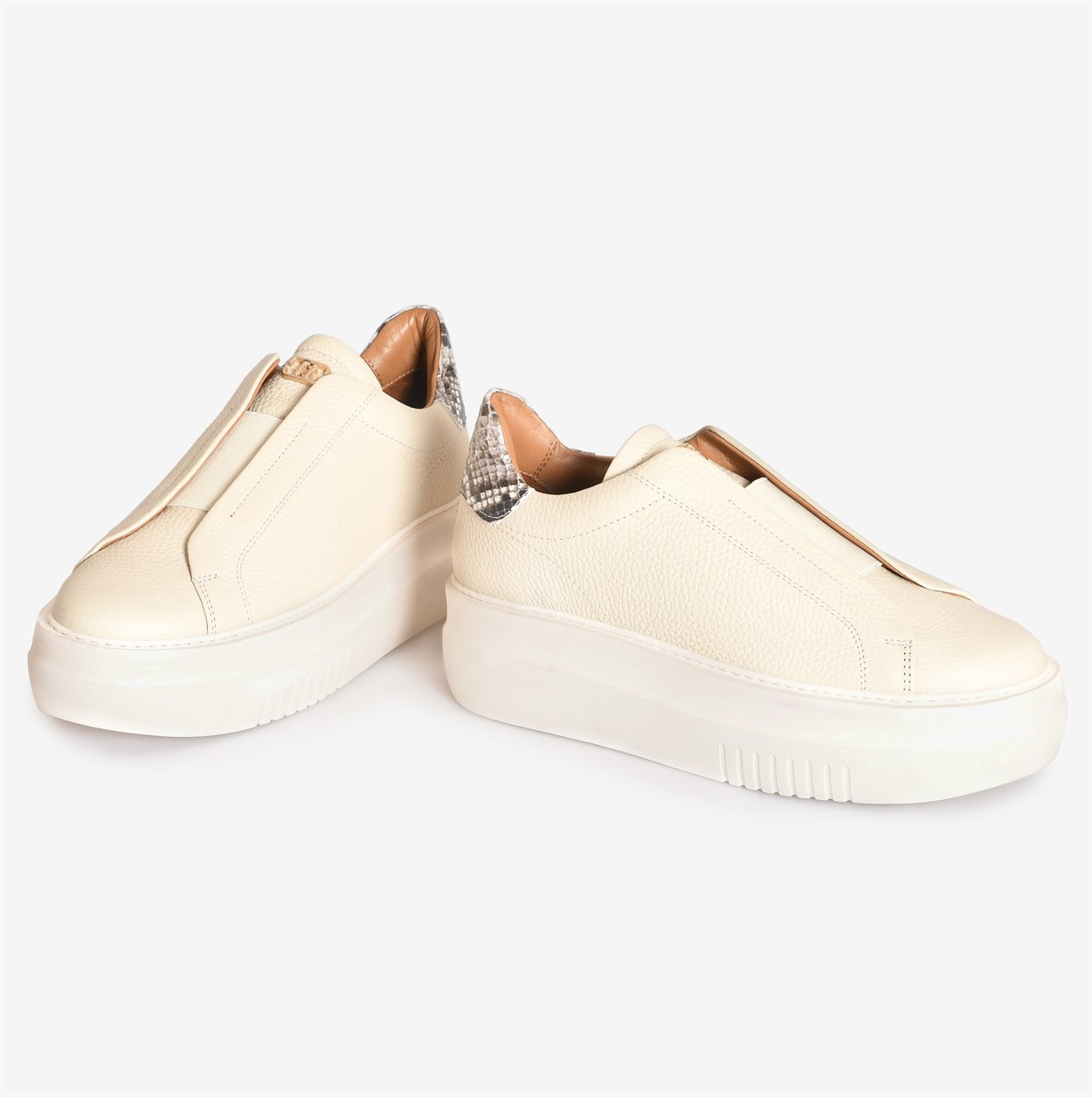Bej Deri Piton Kadın Sneakers