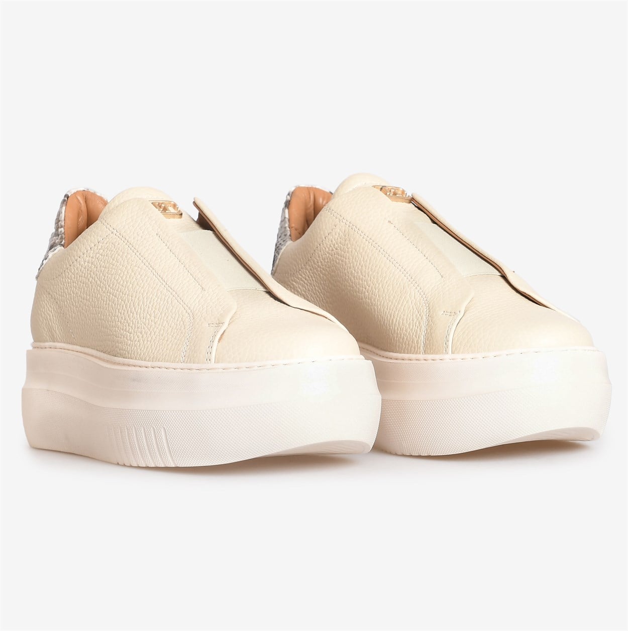 Bej Deri Piton Kadın Sneakers