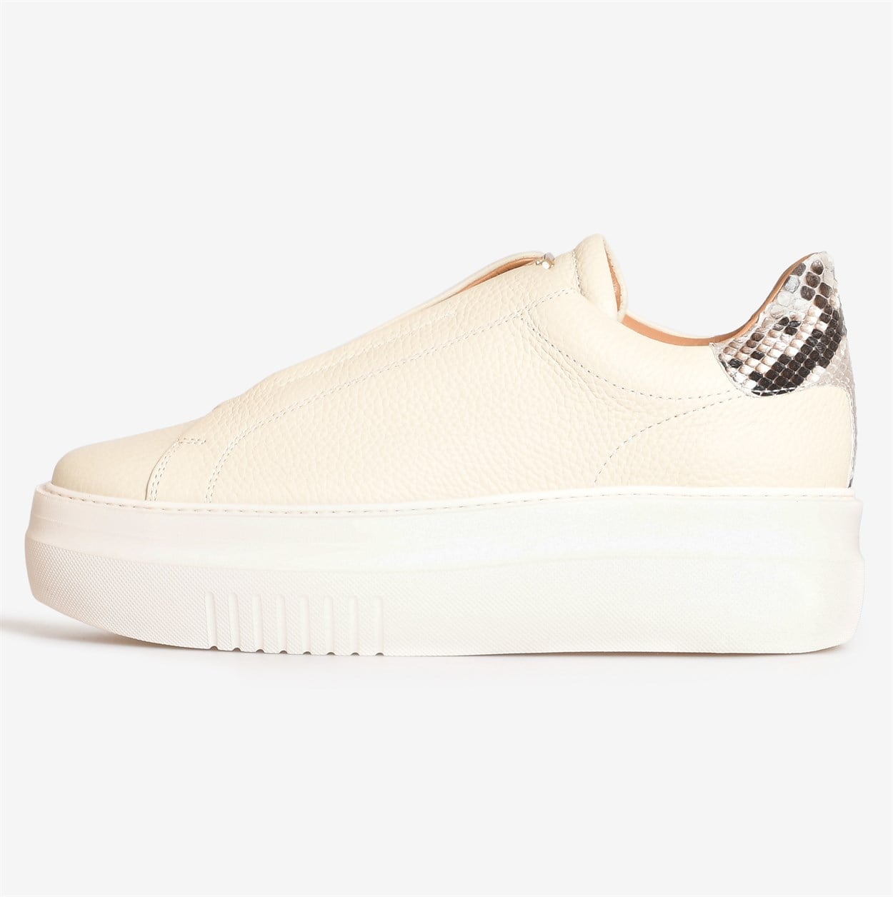 Bej Deri Piton Kadın Sneakers