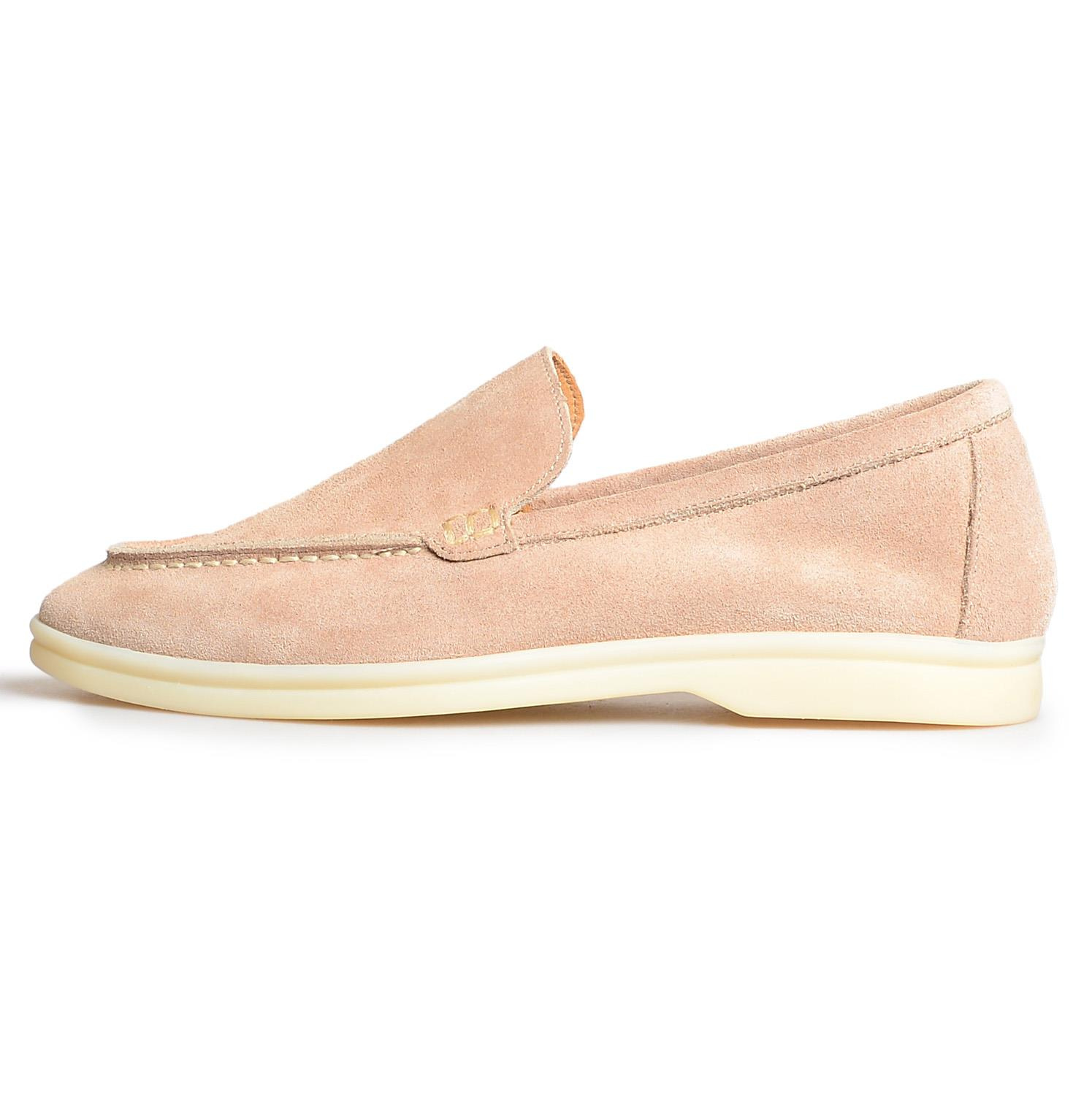 Bej Düz Süet Kadın Loafer