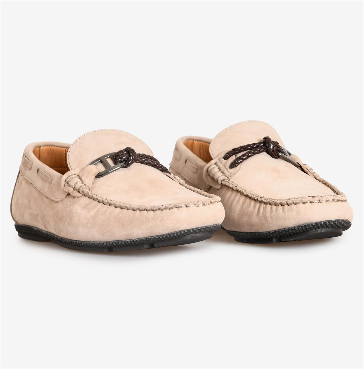 Bej Nubuk Deri Erkek Loafer Ayakkabı