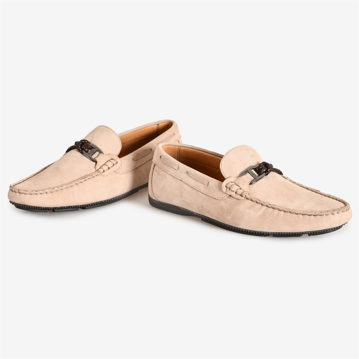 Bej Nubuk Deri Erkek Loafer Ayakkabı