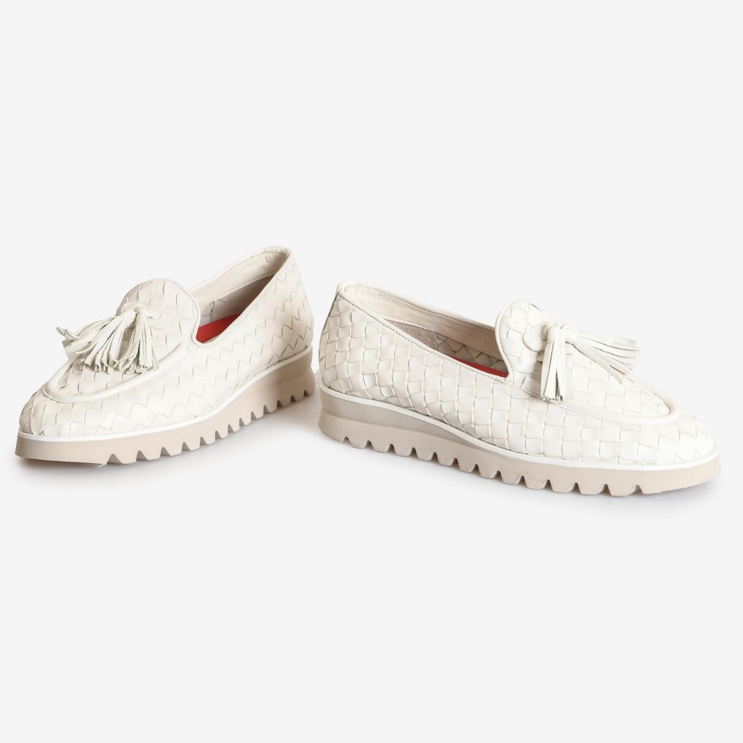 Bej Örgü Deri Kadın Loafer