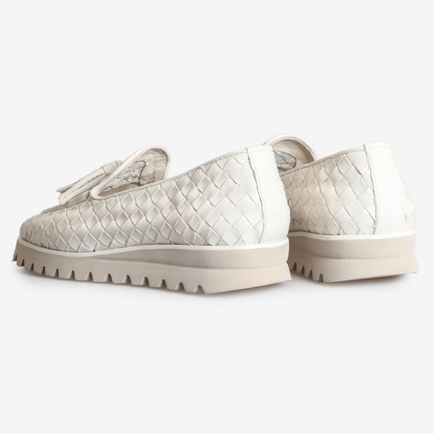 Bej Örgü Deri Kadın Loafer