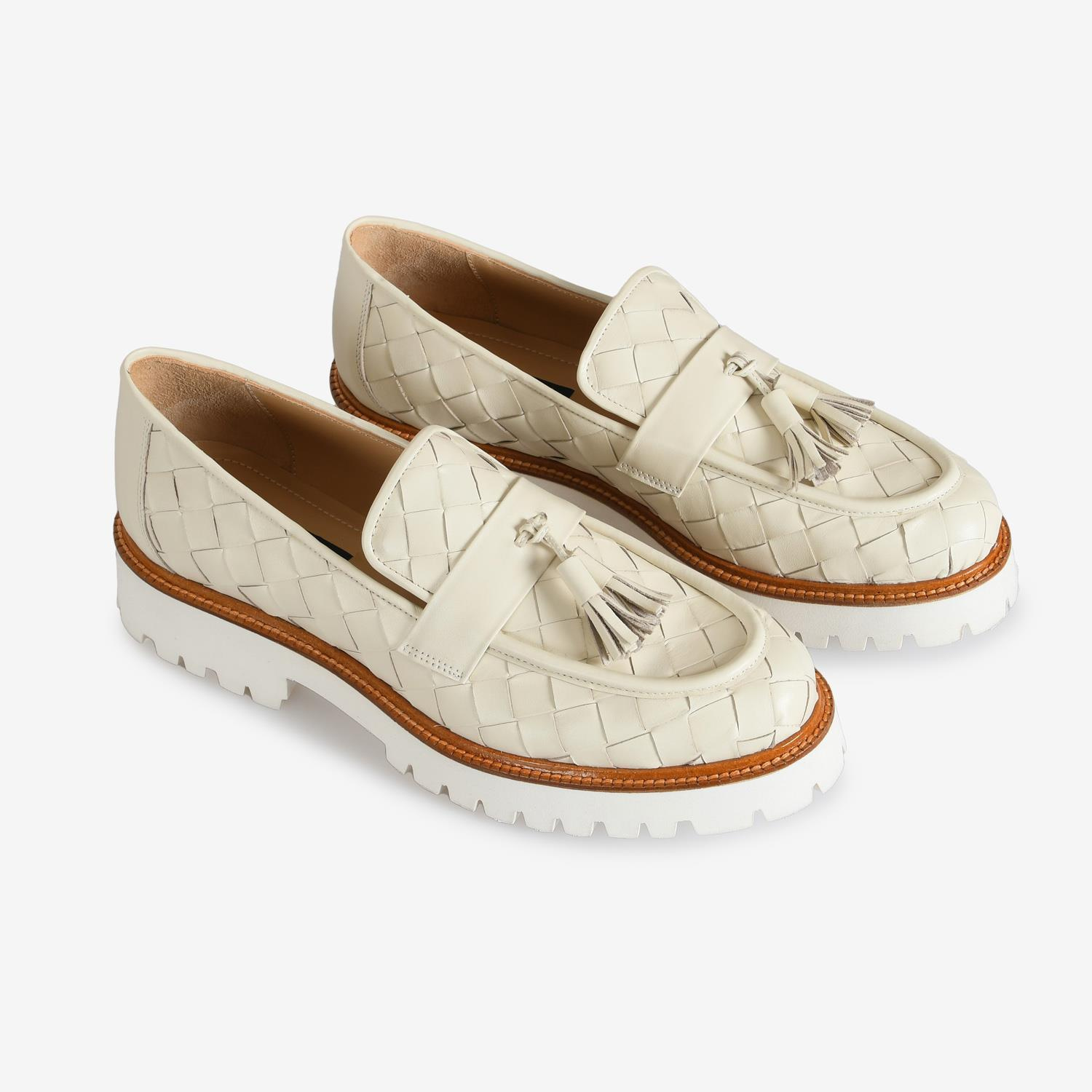 Bej Örgü Deri Kadın Loafer