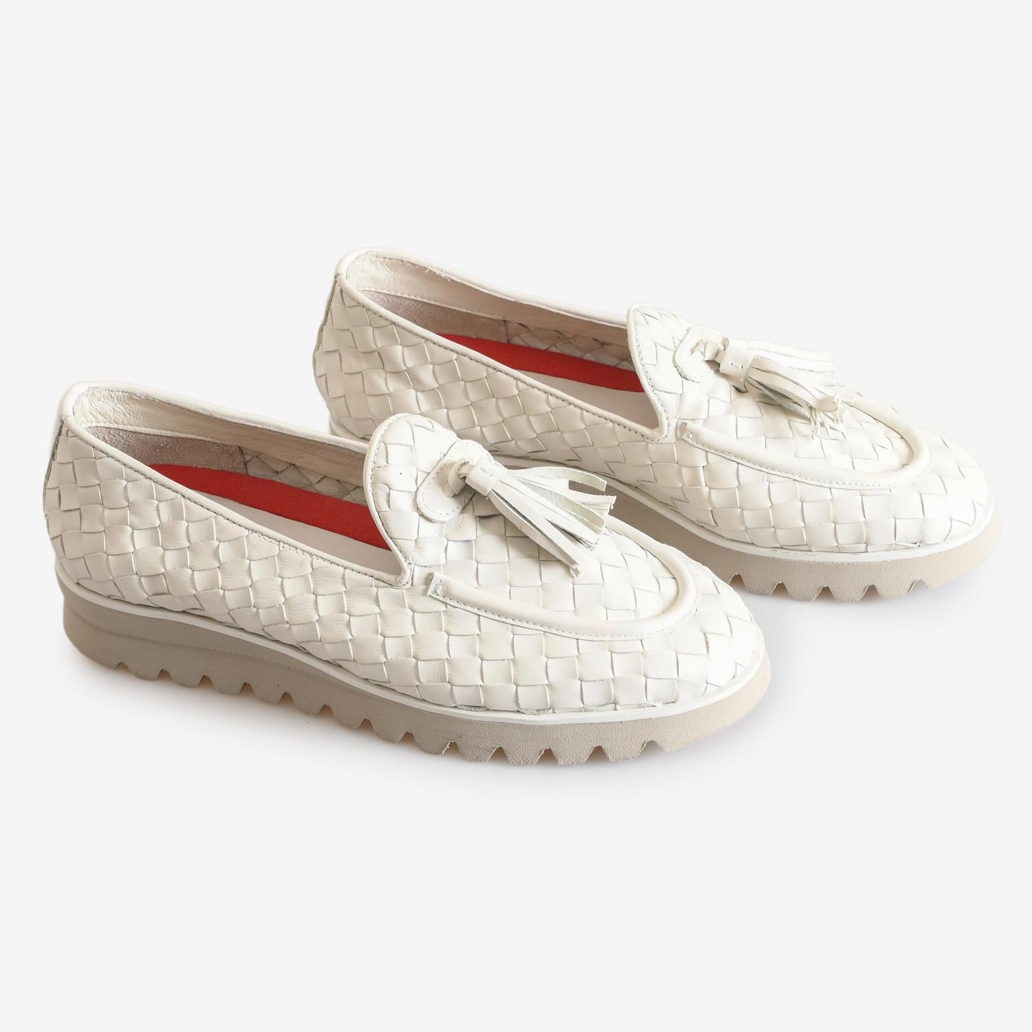 Bej Örgü Deri Kadın Loafer