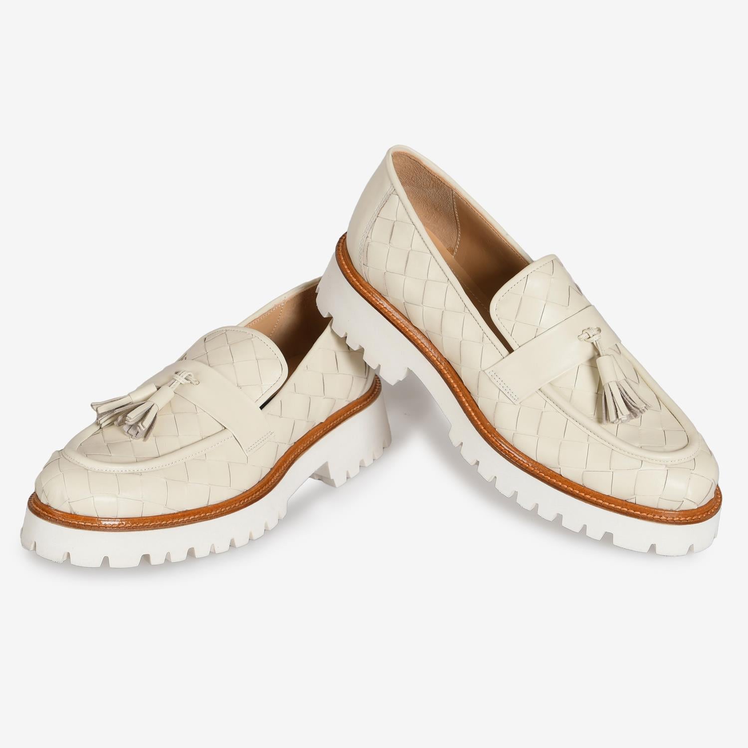 Bej Örgü Deri Kadın Loafer