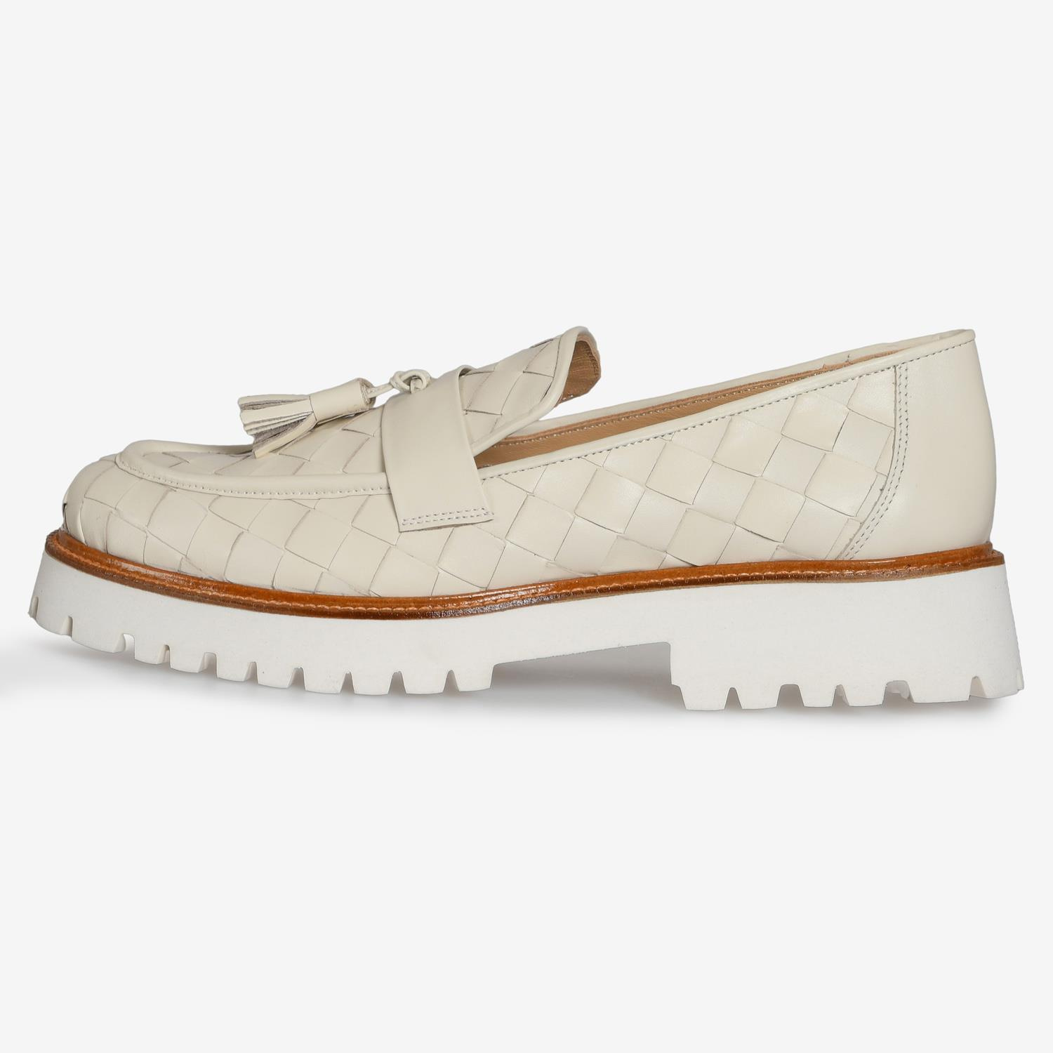Bej Örgü Deri Kadın Loafer