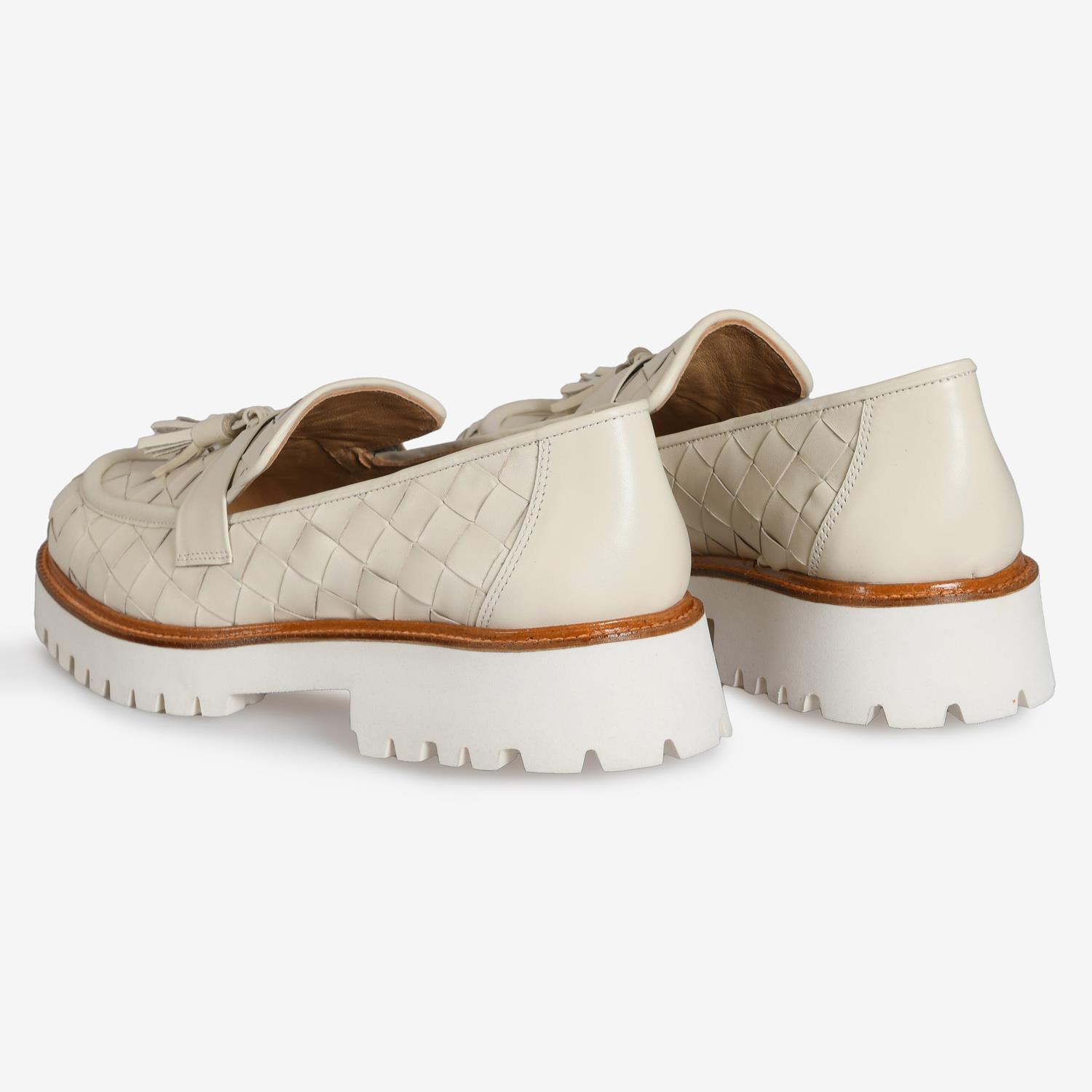 Bej Örgü Deri Kadın Loafer