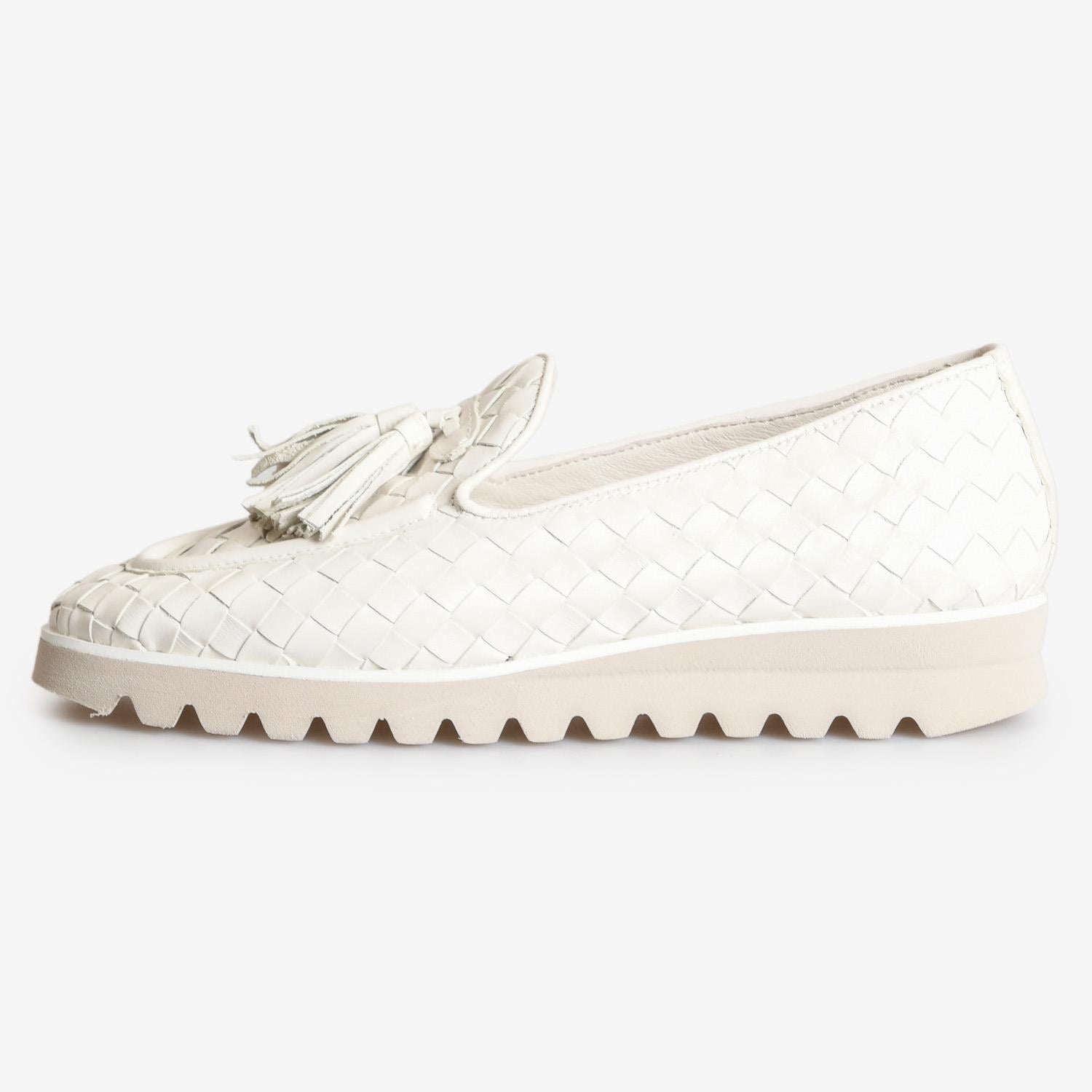 Bej Örgü Deri Kadın Loafer