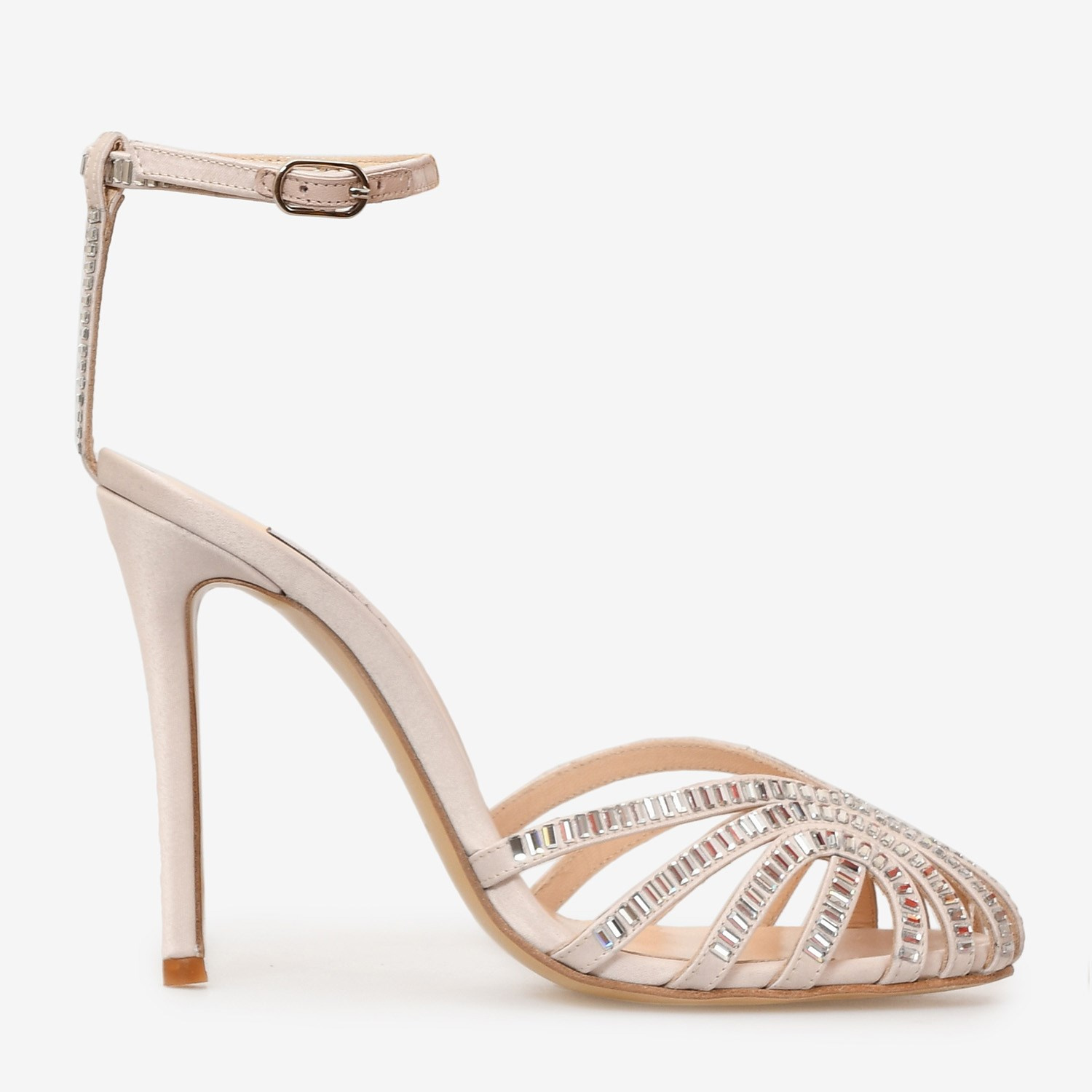 Bej Saten Taşlı Kadın Abiye Sandalet