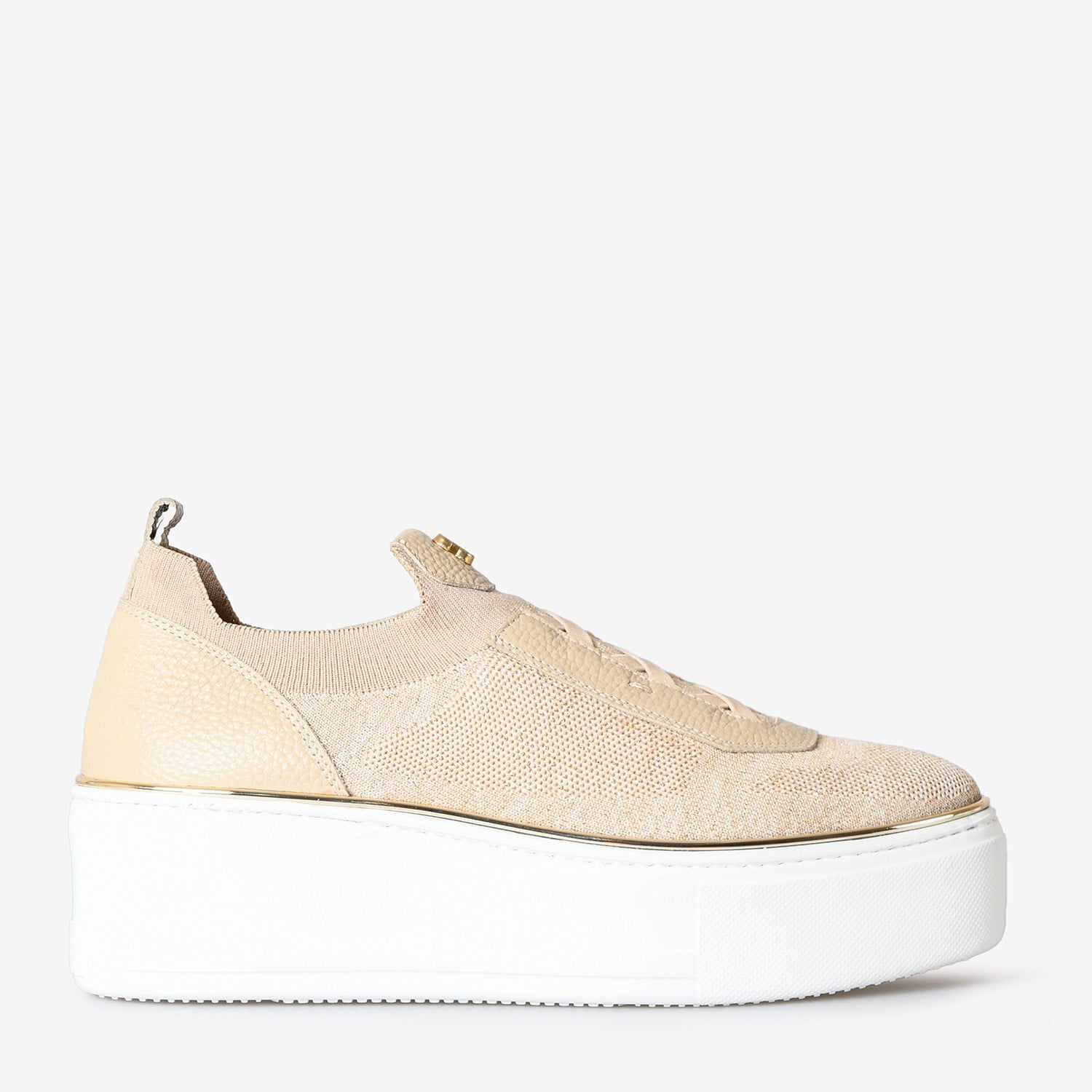 Bej Simli Triko Kadın Sneaker