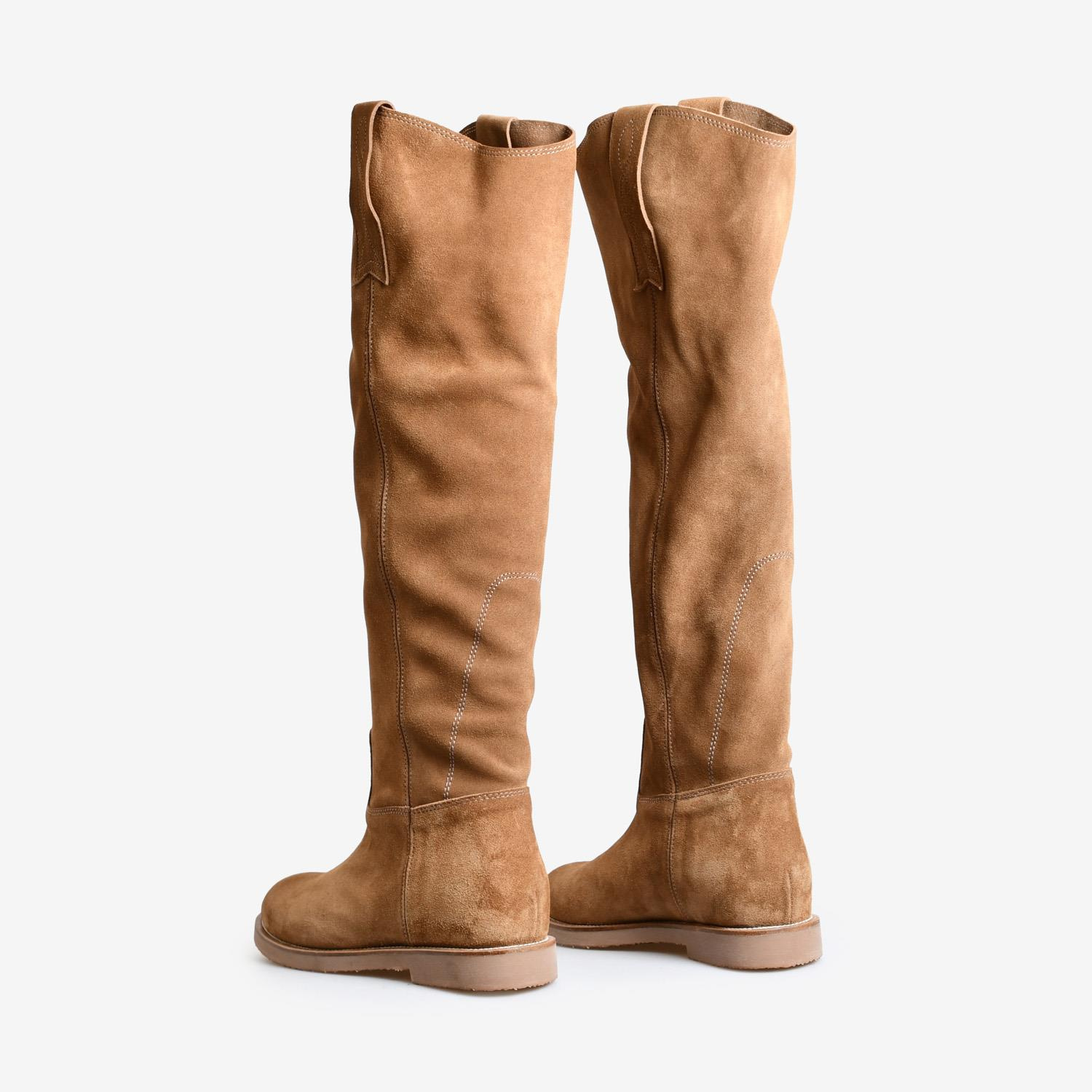 Bej Süet Düz Kadın Çizme