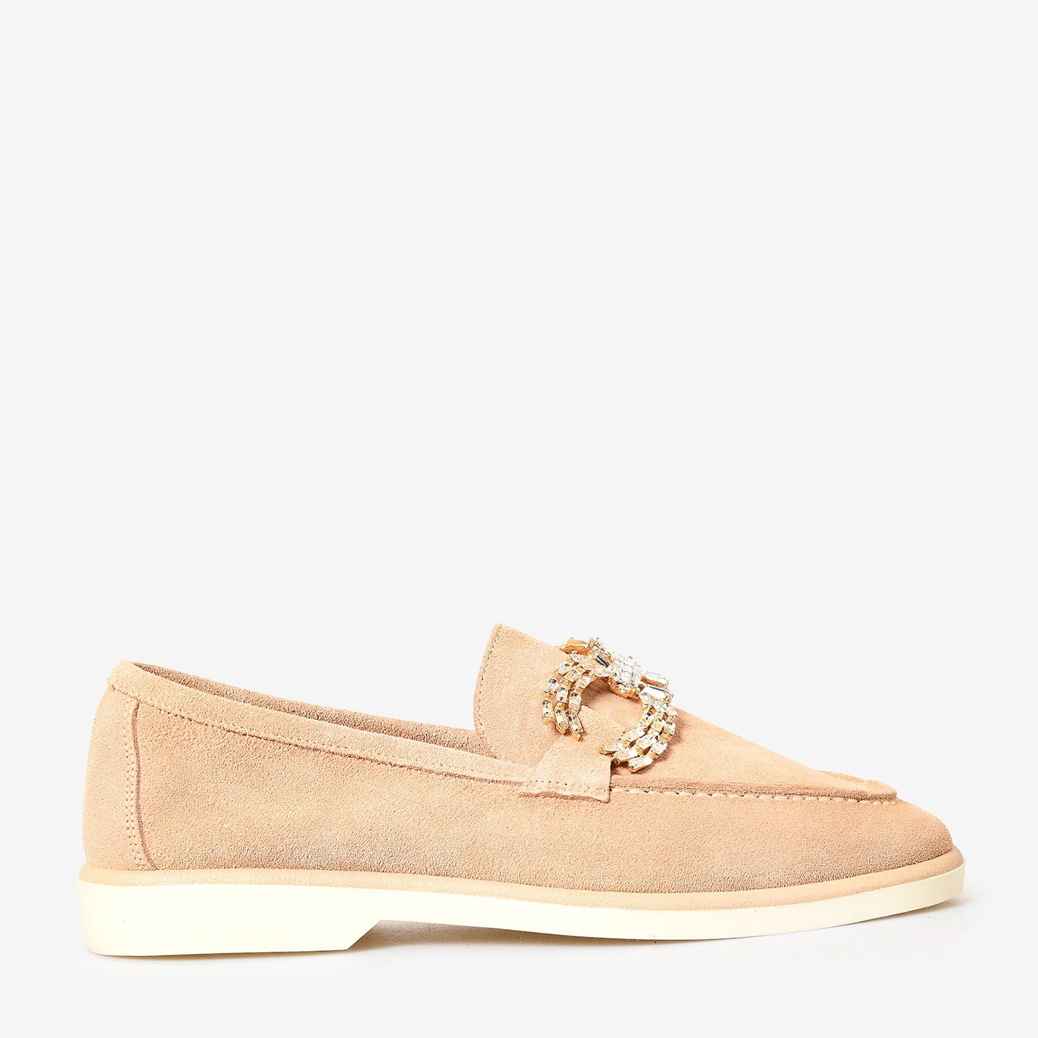 Bej Süet Taşlı Kadın Loafer