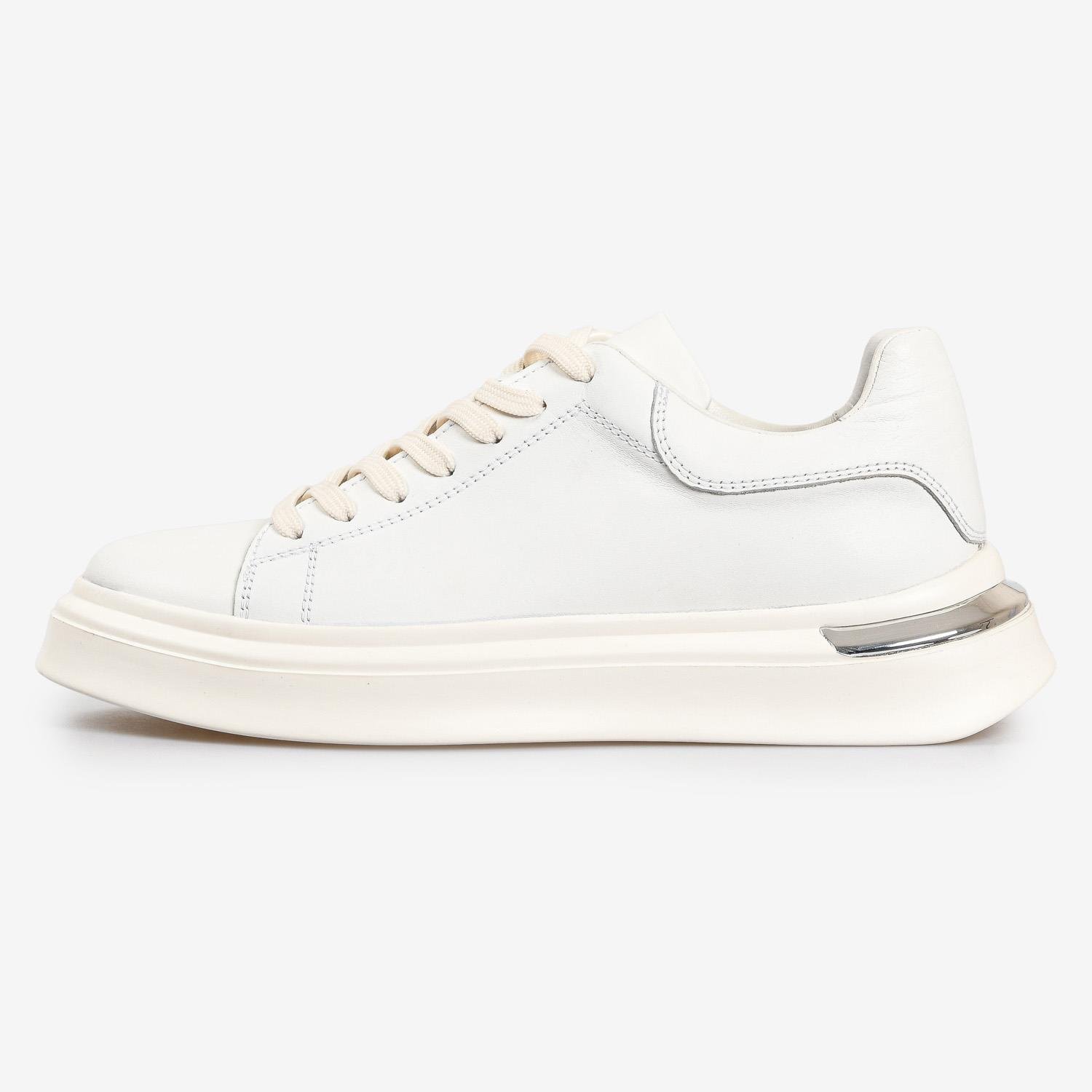 Beyaz Baskılı Deri Bağcıklı Erkek Sneaker 