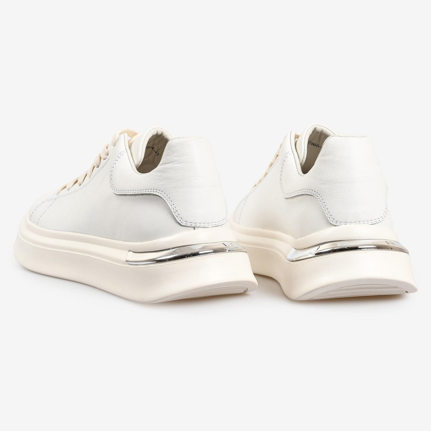 Beyaz Baskılı Deri Bağcıklı Erkek Sneaker 