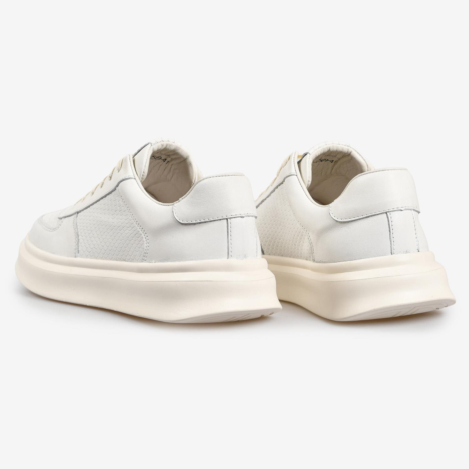 Beyaz Deri Bağcıklı Erkek Sneaker